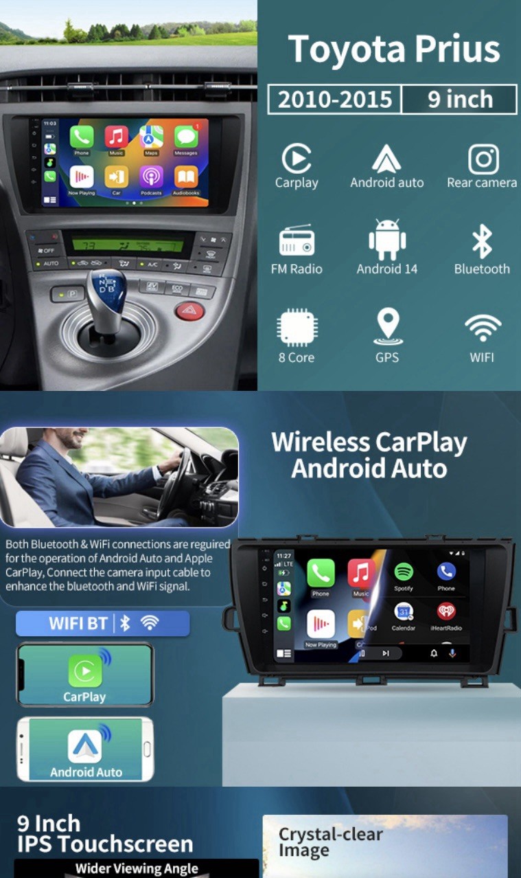 Toyota Prius 2010-2015 9-inch Android Car Stereo GPS 4/32gb Read Description