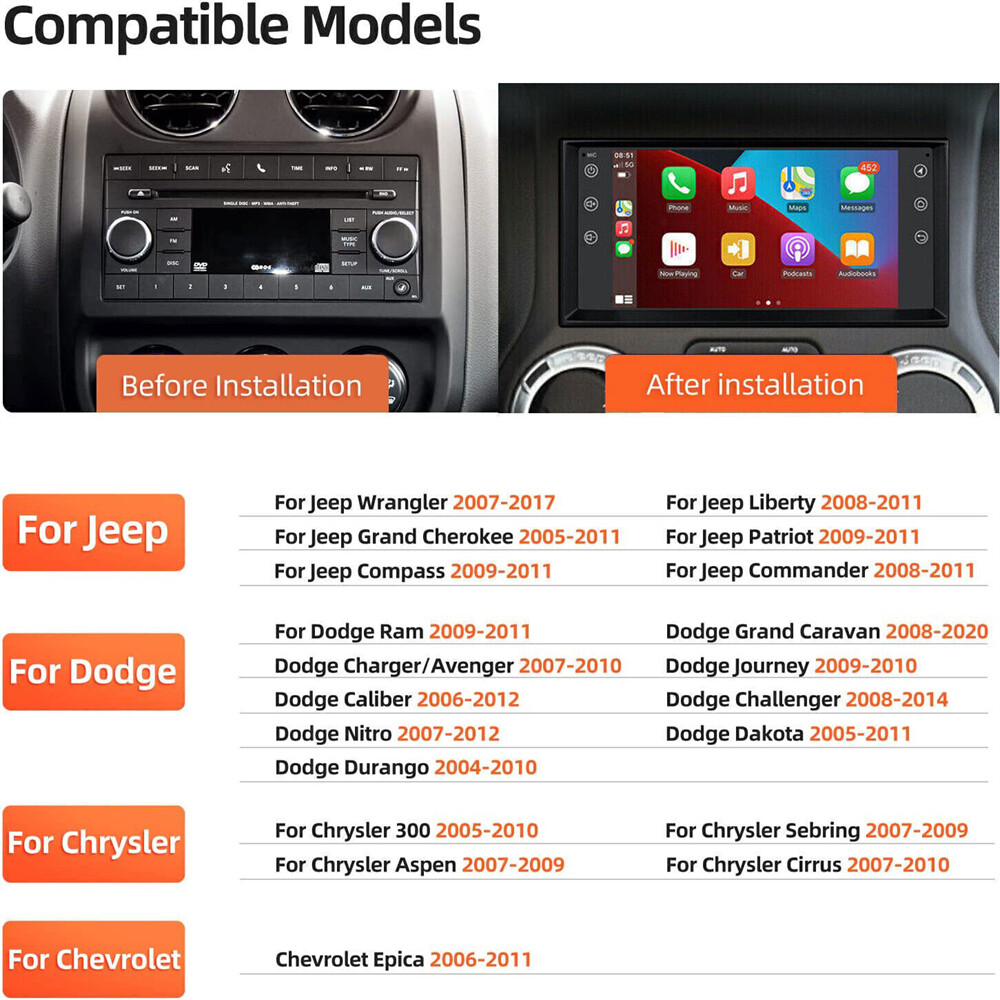 For 2011-2014 Chrysler 200 Apple CarPlay Android 13 Car Stereo Radio GPS SWC 32G