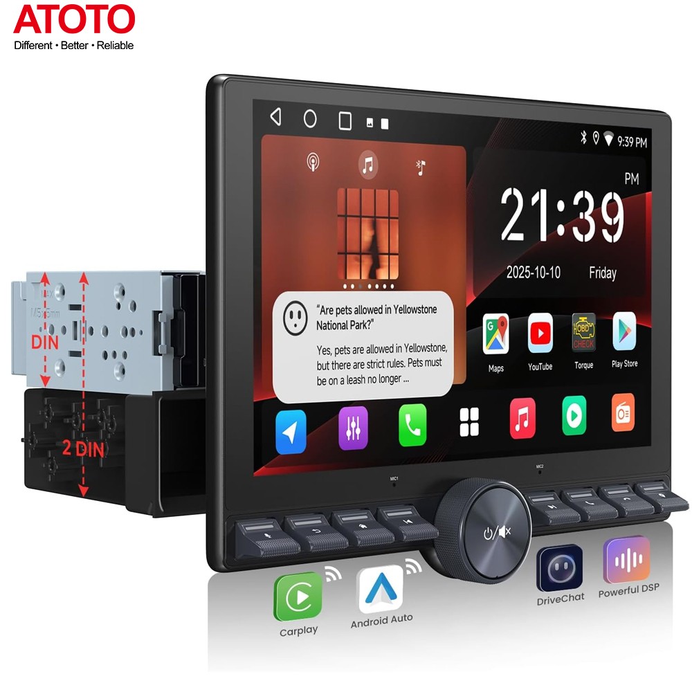 ATOTO 10.1″ QLED Floating Single/Double Din Android Car Stereo GPS AI Radio WiFi