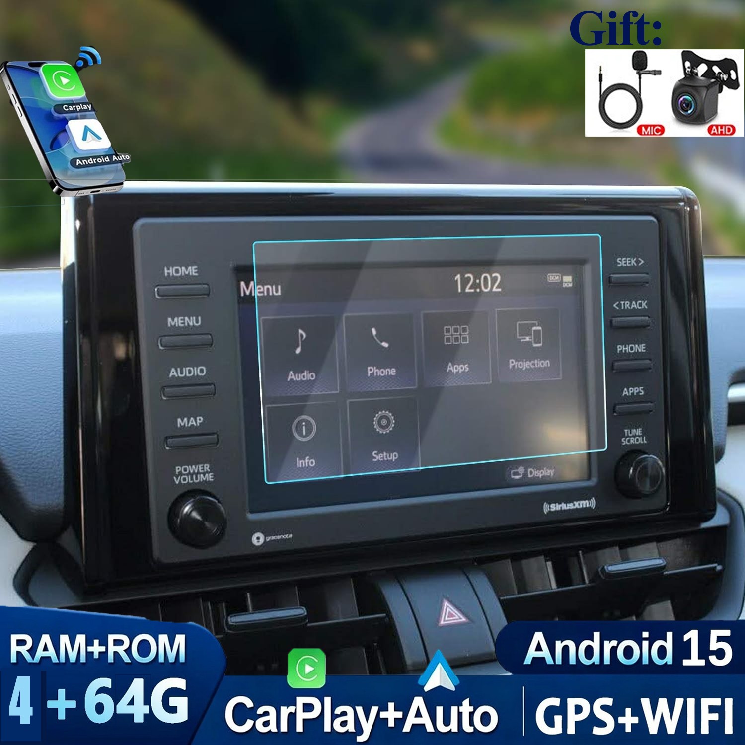 For Toyota RAV4 2018-2020 Fit For Carplay Android 15 Car Stereo Radio 4+64GB CAM