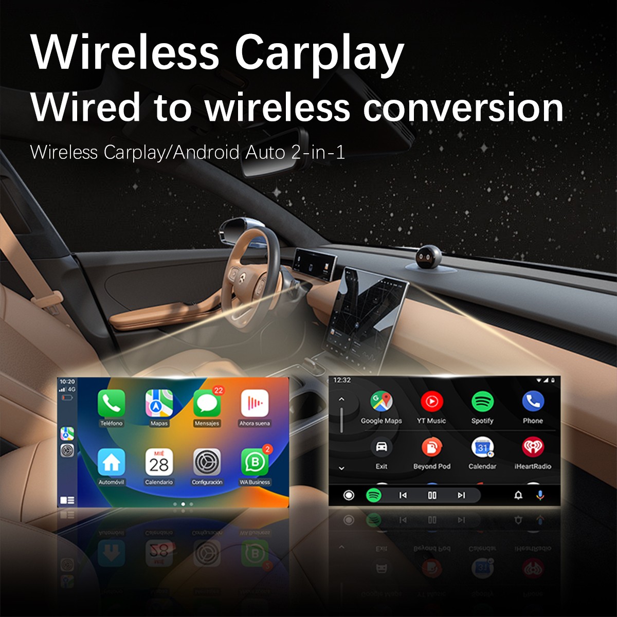 2-in-1 Wireless to Wired CarPlay Adapter / WiFi Android Auto Adapter Plug & Play