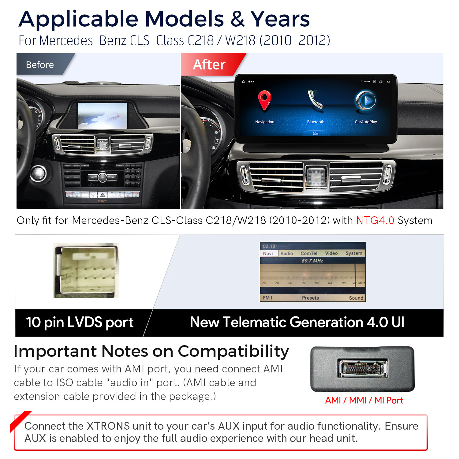 CarPlay For Benz CLS-W218 C218 Android 14 8-Core 64GB Car Stereo GPS Navi 12.3″