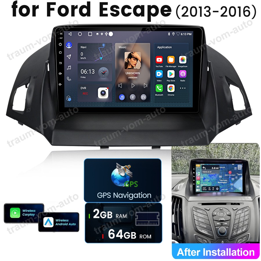 For Ford Escape 2013-2017 Apple Carplay Stereo Radio Android14 GPS WIFI 64GB DSP