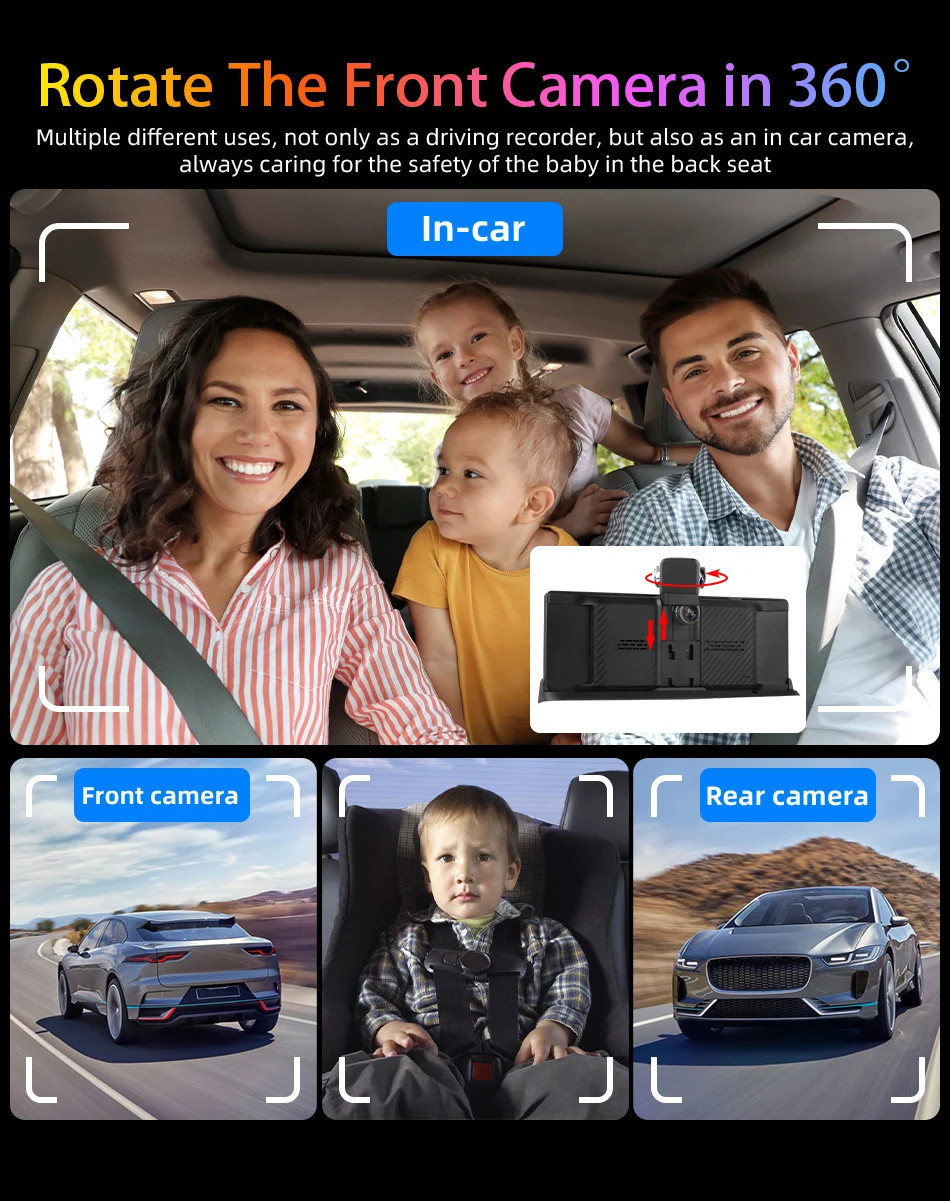 10.26 inch UHD Car DVR 4K Dashcam WirelessCarPlay/Android Auto 5G WiFi Dashboard