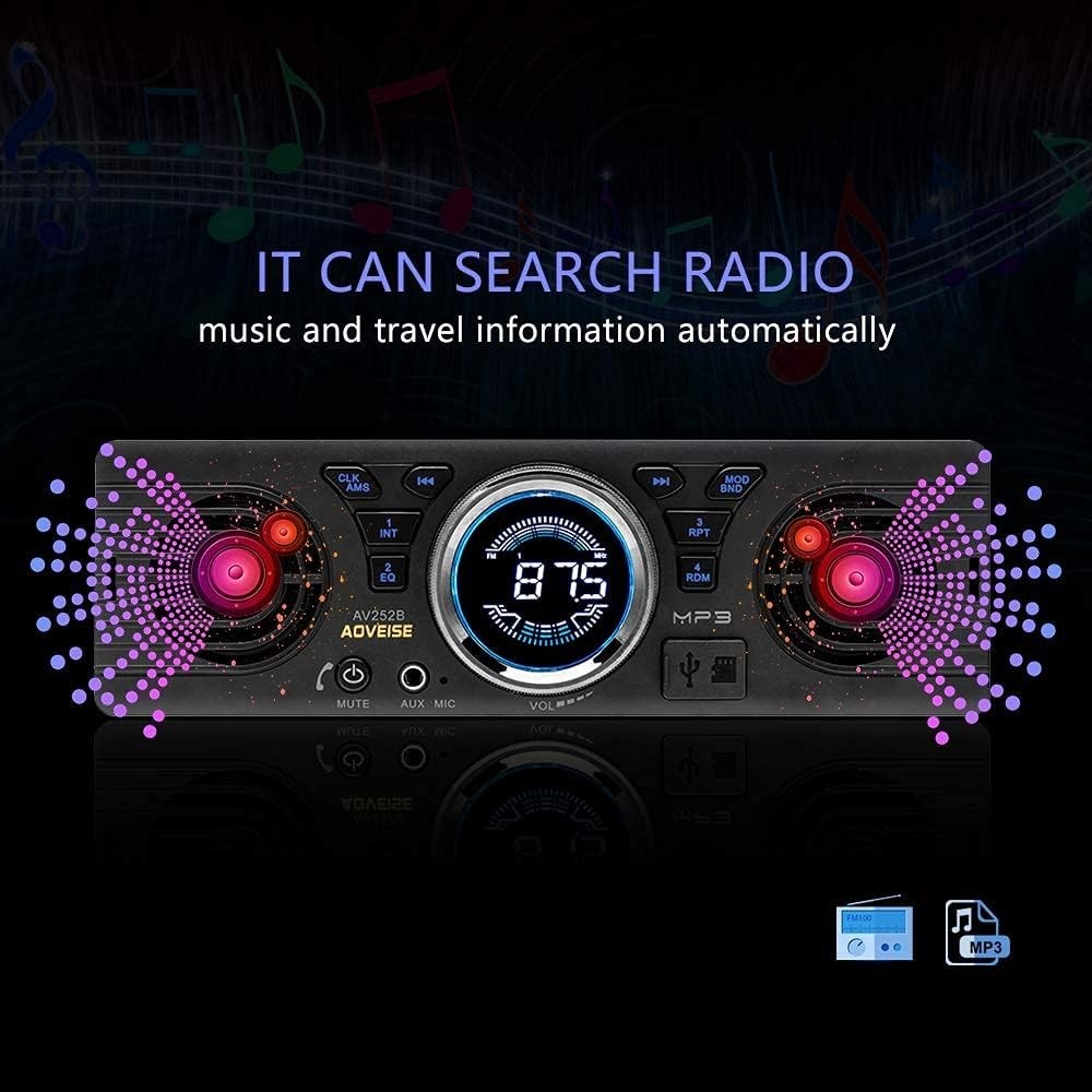 Compact AV252 Bluetooth Car Radio with Built-in Speaker & Multi-Device Support