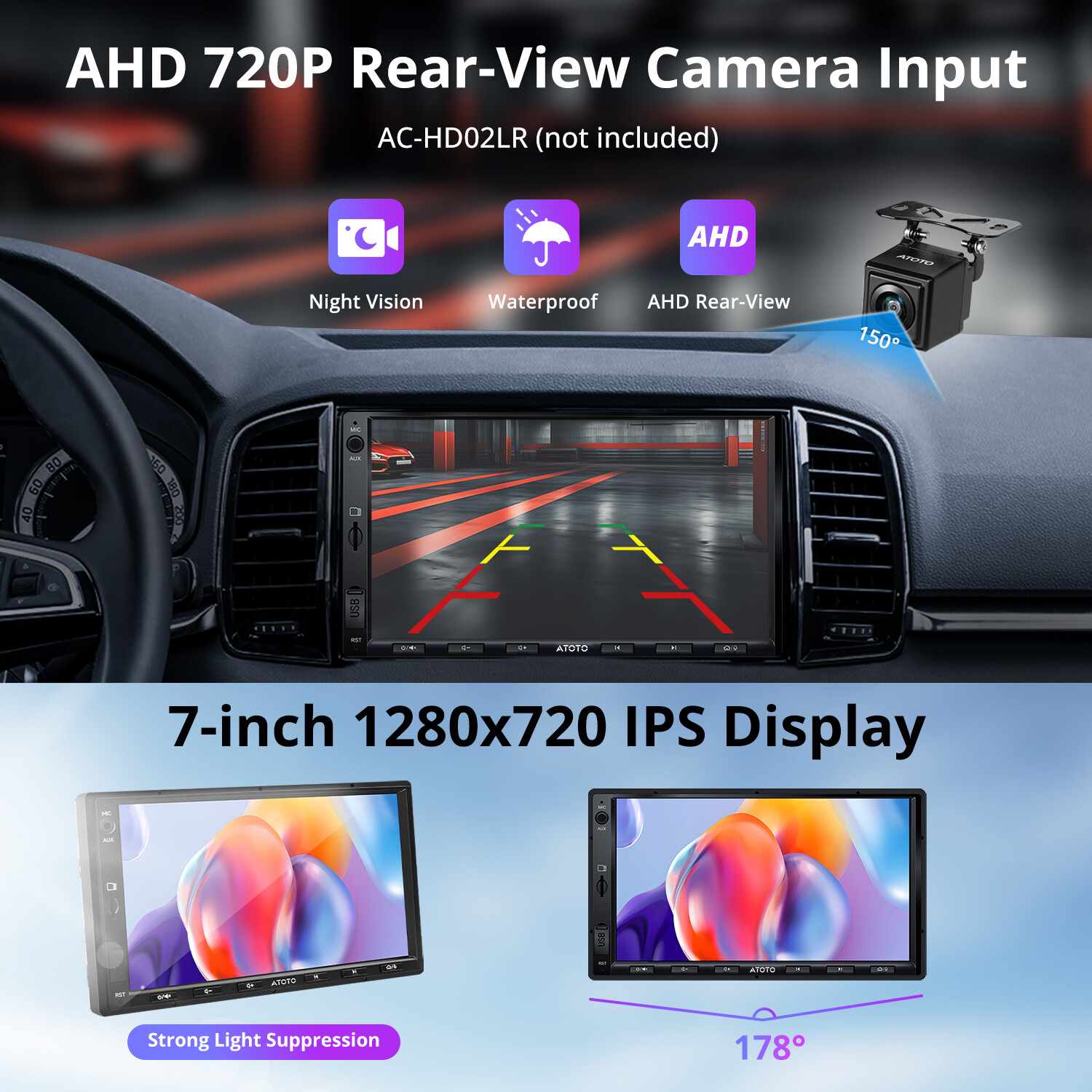 Universal 7″ 2Din Car Stereo 2G+32G Wireless Android Auto CarPlay AI Radio w/RWC