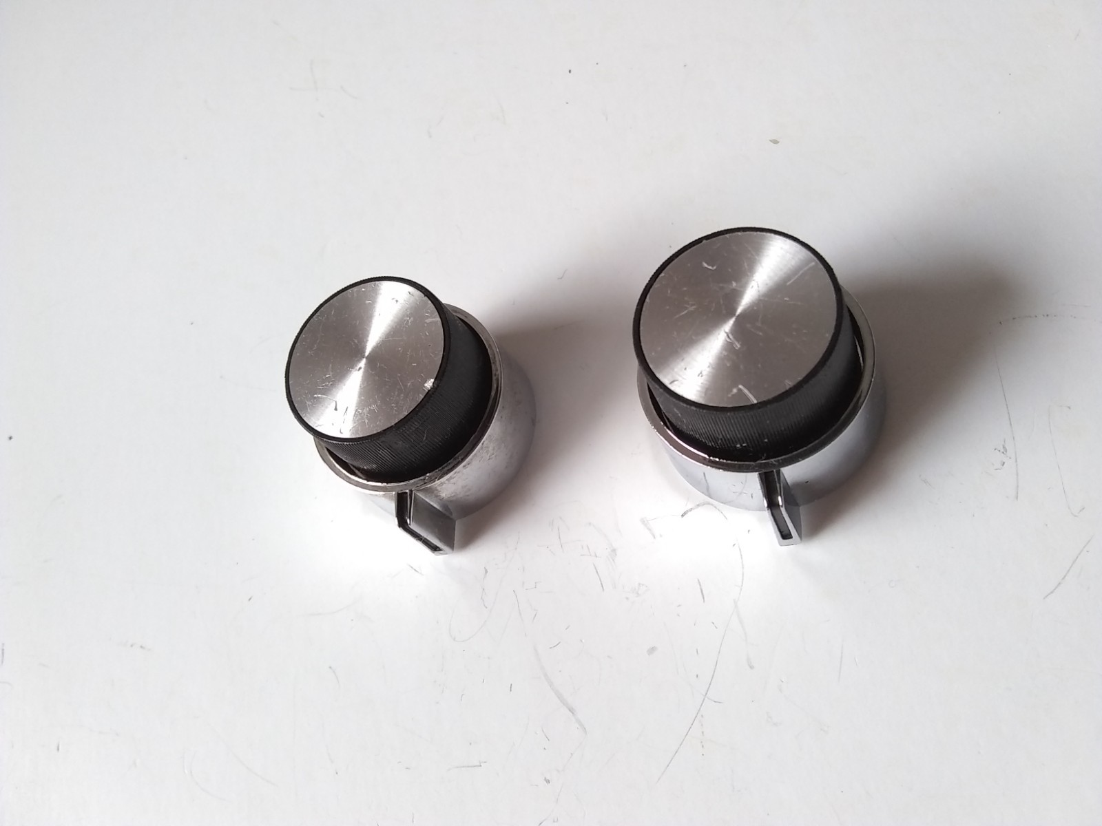 1980’s GM Delco Car Stereo Knobs. Black w/silver on Chrome