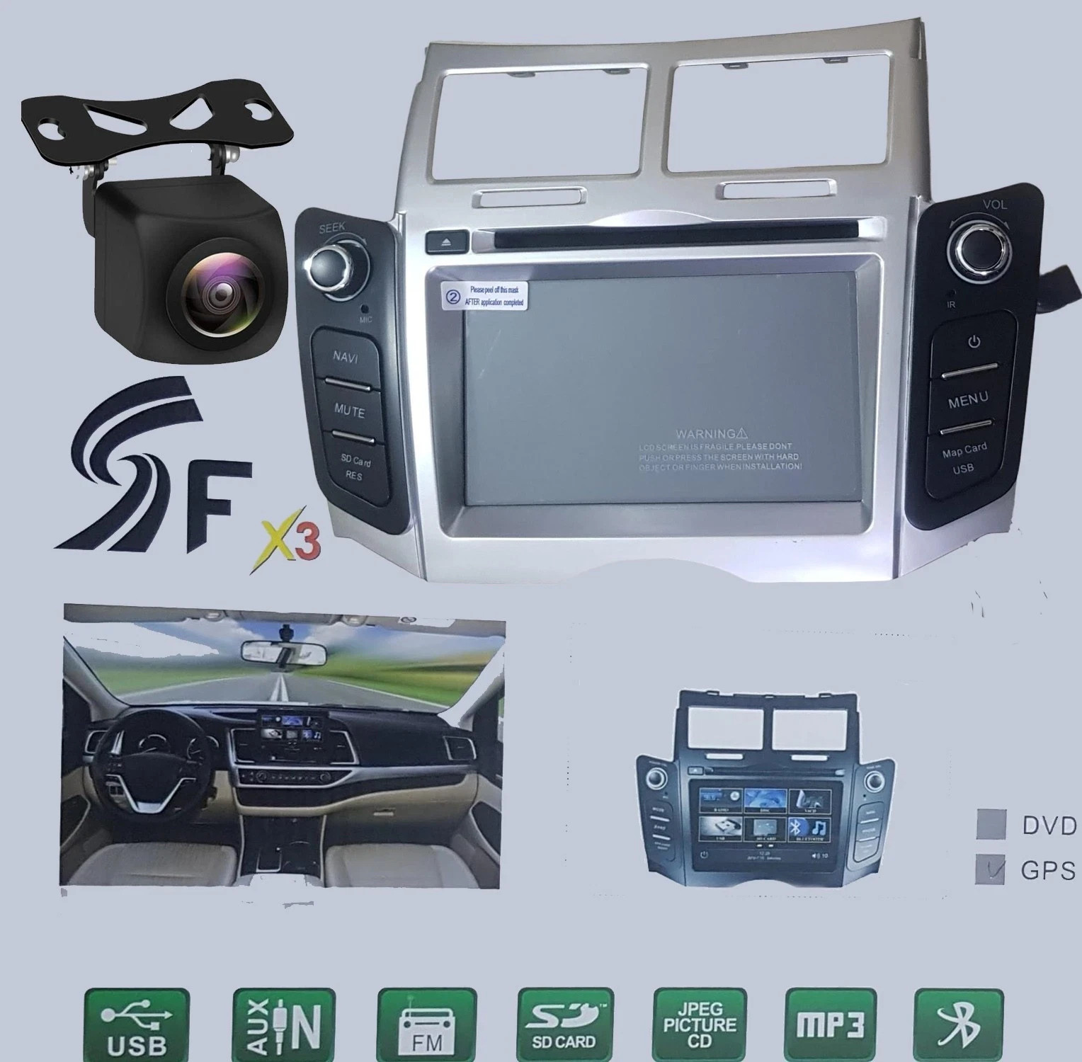 SF X3 Toyota Yaris 2007 To 2011 7 inch Touch Screen DVD Player GPS Navigation