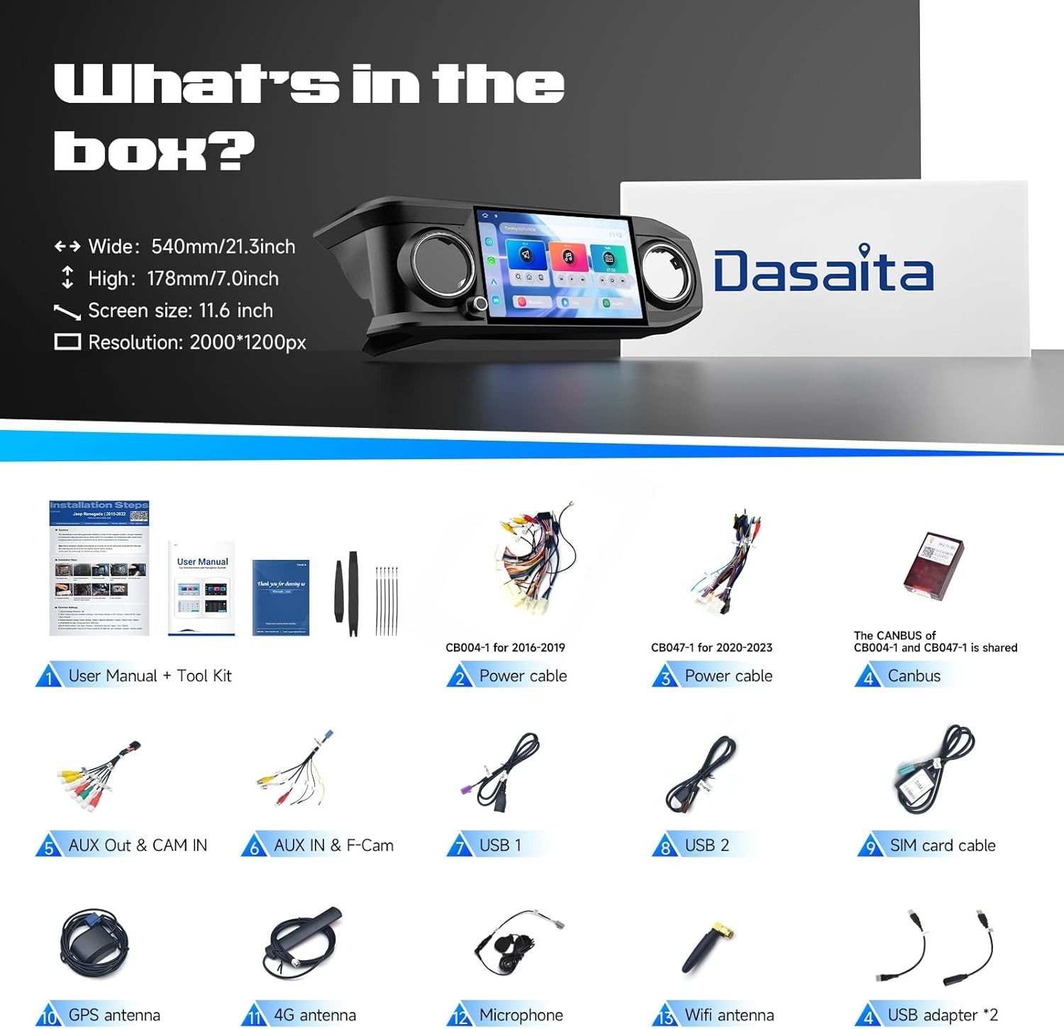 Dasaita Car Stereo for Toyota Tacoma 2016-2023 CarPlay WiFi GPS Navigation Gray
