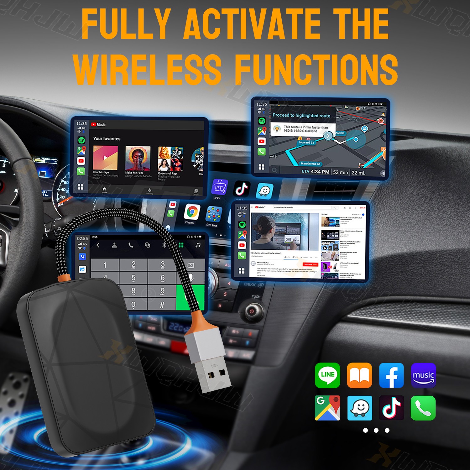 Wireless CarPlay Adapter Plug & Play Fast Connection Low Latency USB Dongle