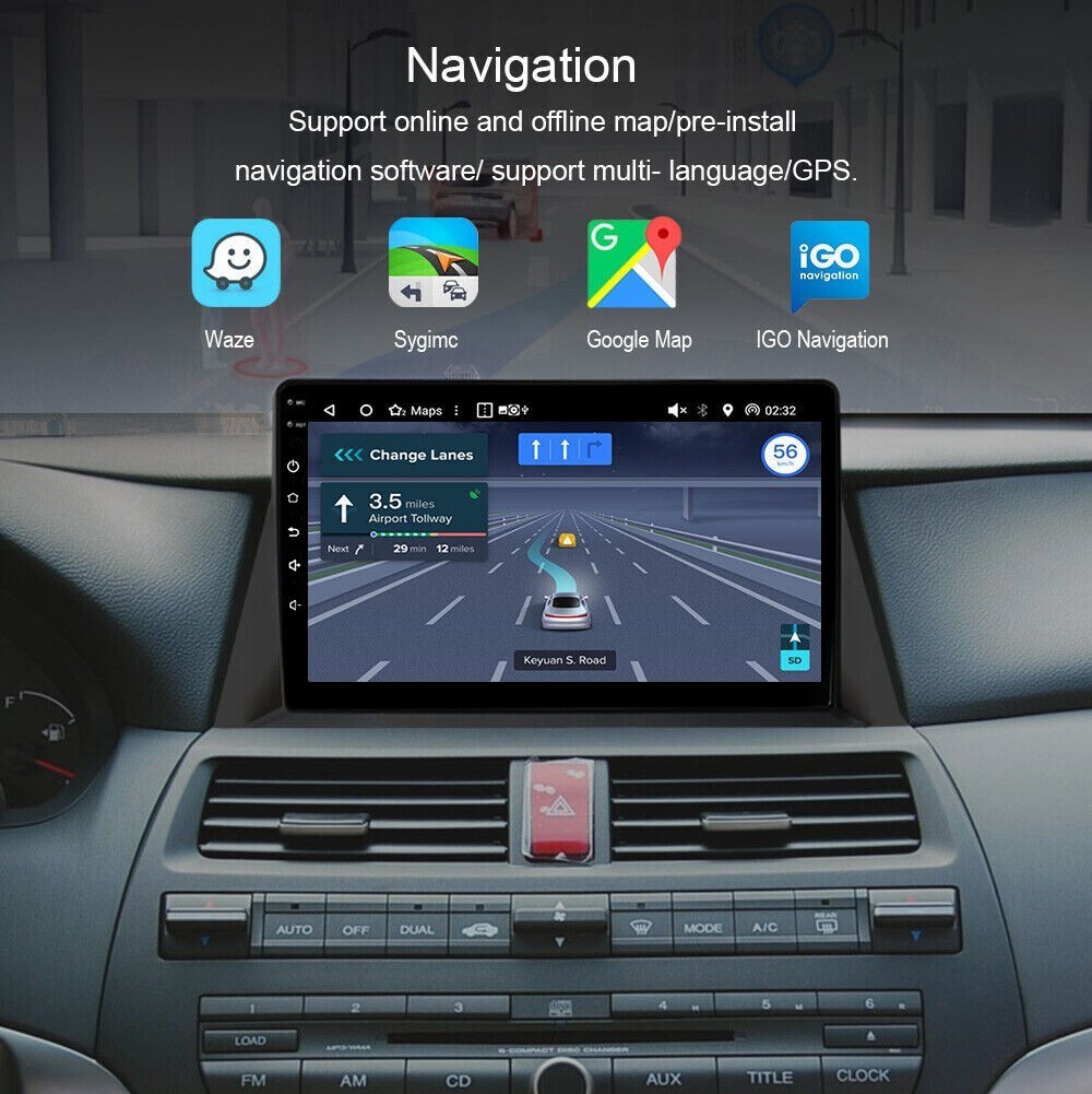 Car Radio Stereo Carplay For 2008-2012 Honda 8th Accord 4+64G 10in Cam Head Unit