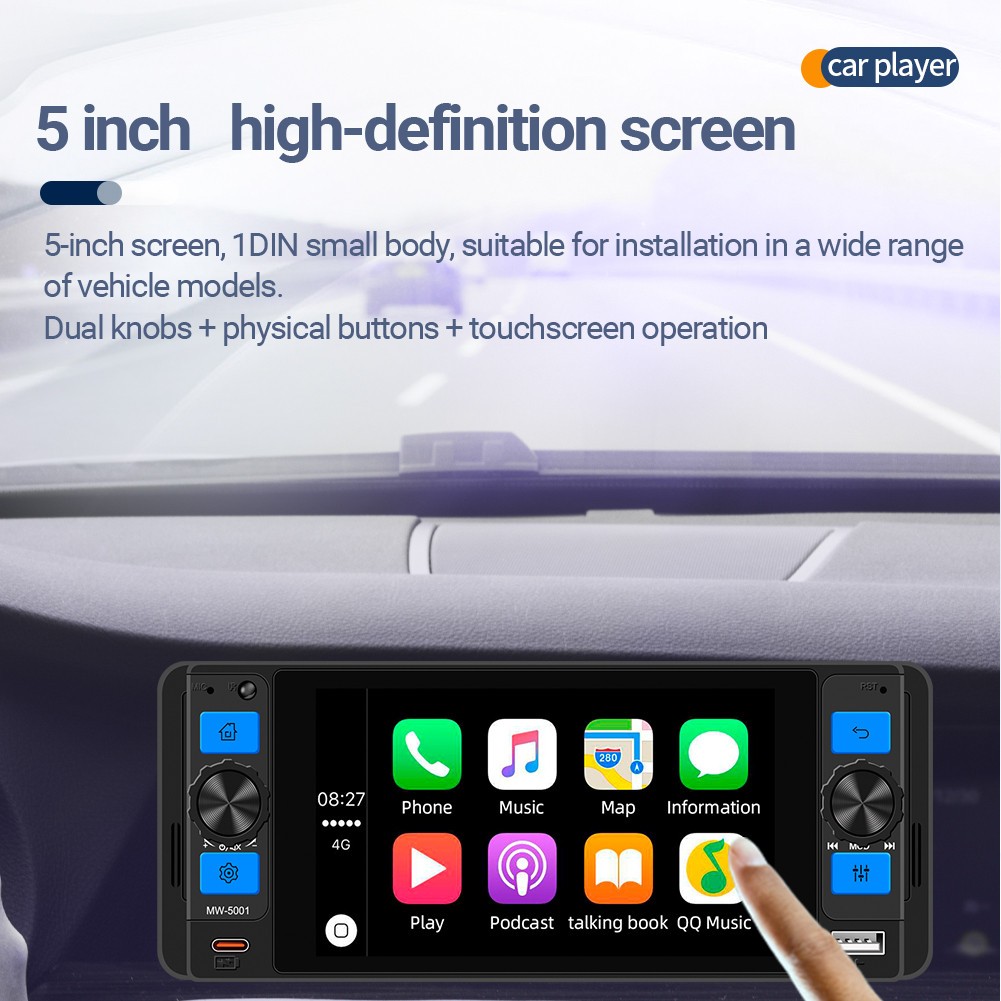5in Car Stereo Radio Player Touch Screen Bluetooth FM RDS For Wireless Carplay