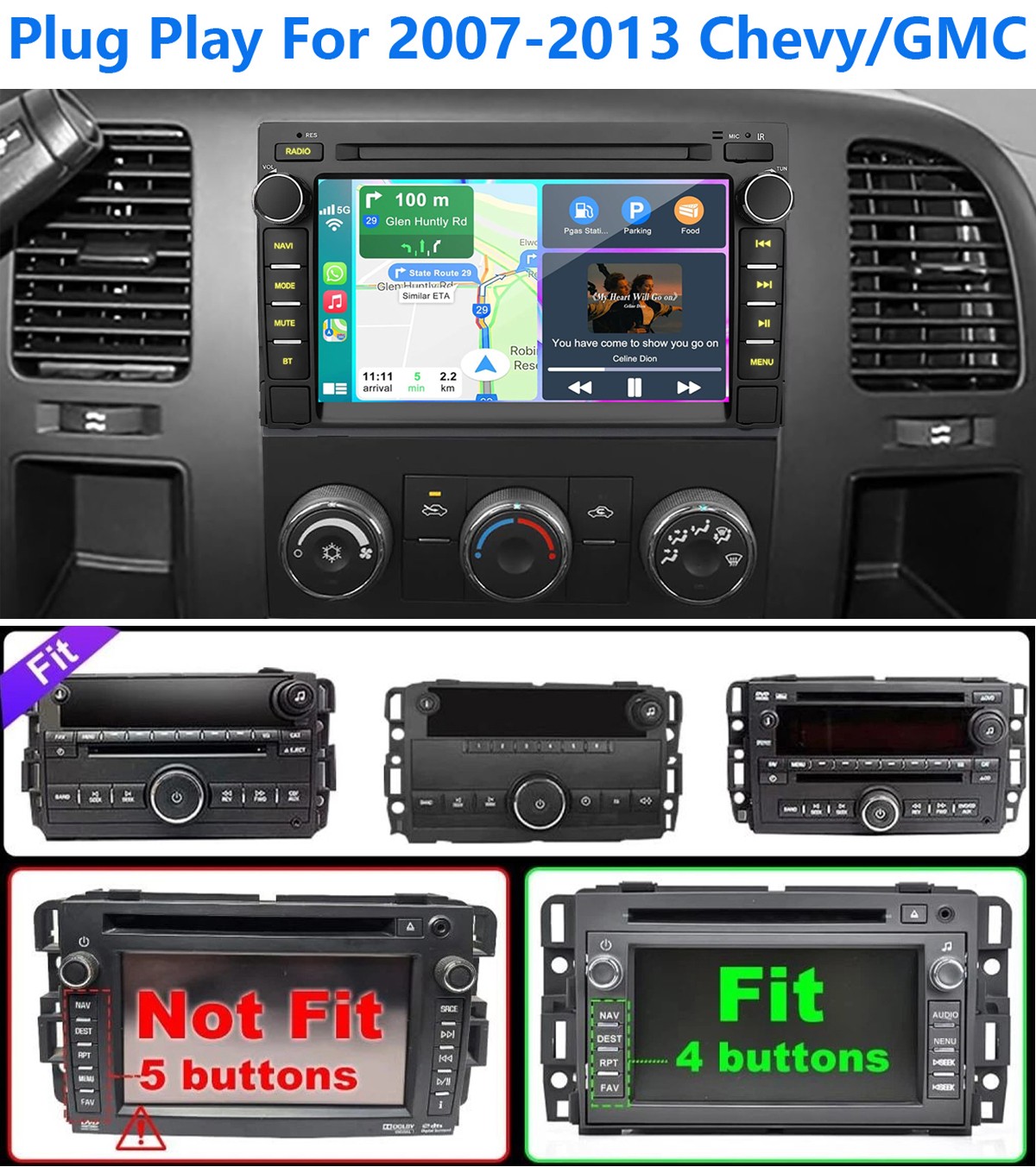 Apple CarPlay For Chevrolet GMC Chevy 2007-2013 Android 15 Car Radio Stereo GPS