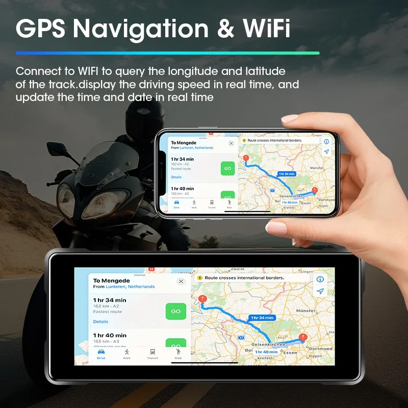 6.86 inch Portable Motorcycle GPS Navigation 2K Camera DVR Wireless Android