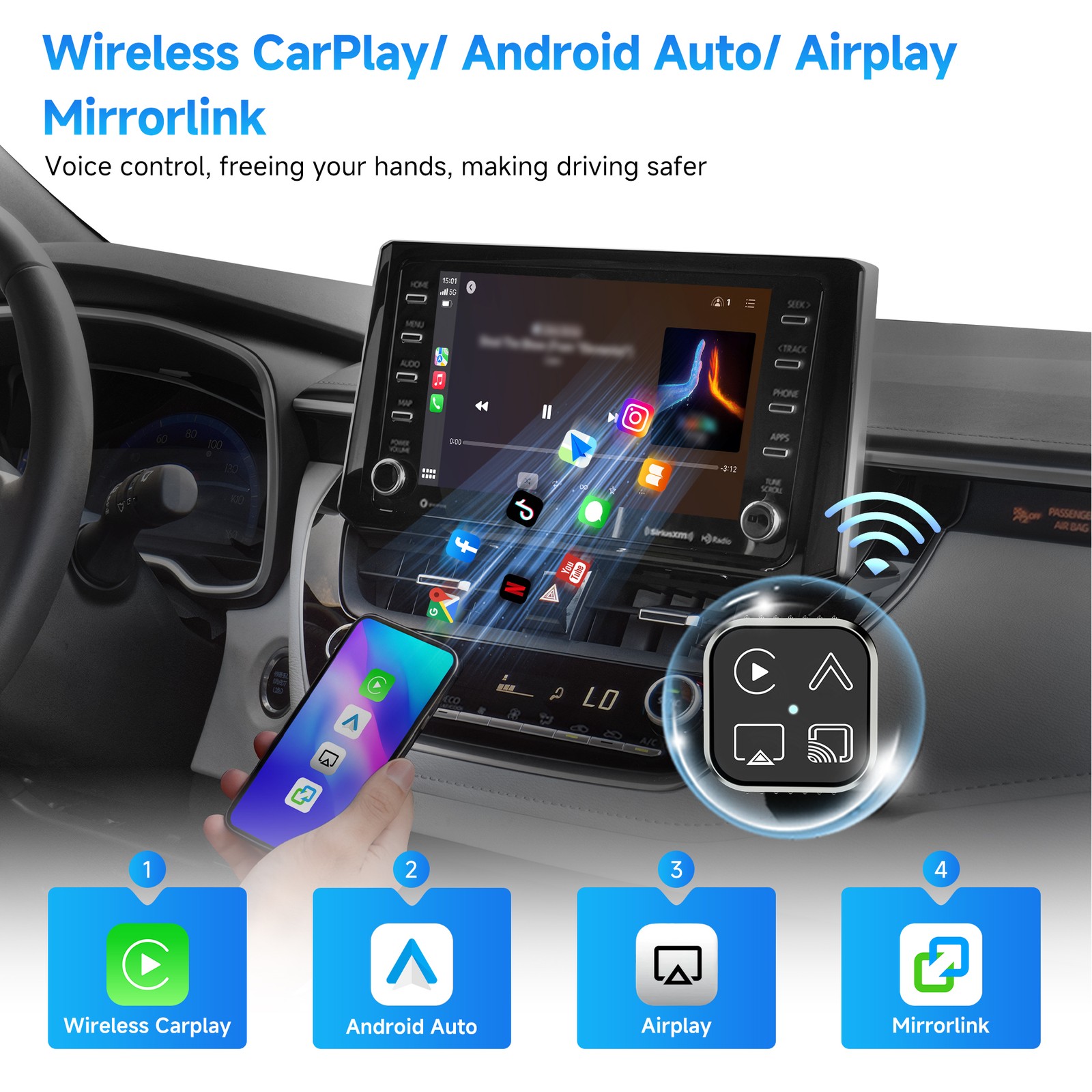 4 IN 1 CarPlay Adapter for Apple iPhone/Android Auto/AirPlay/Miracast 2026 NEW
