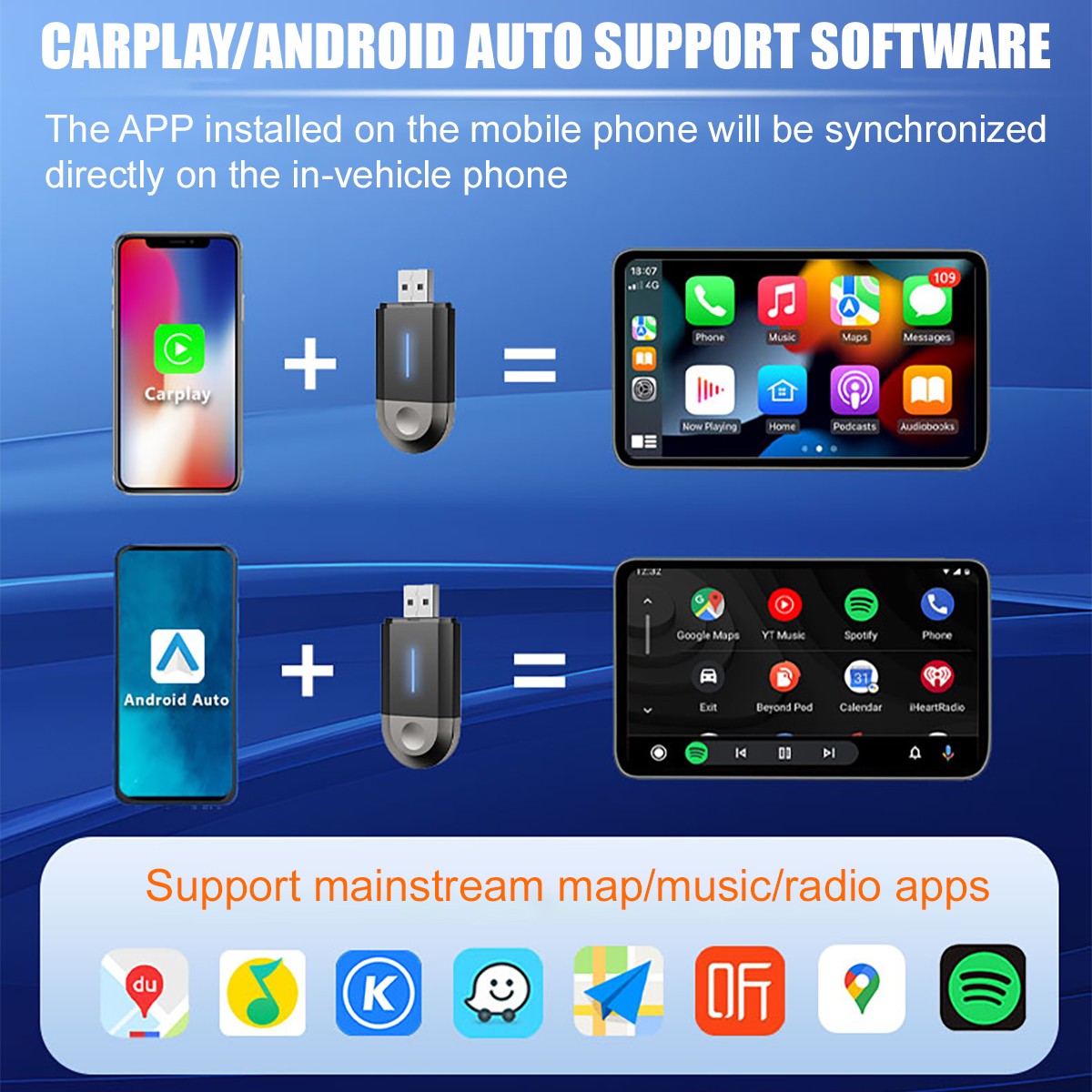 2in1 Wireless CarPlay Adapter Plug&Play For iPhone Apple Wireless Carplay Dongle