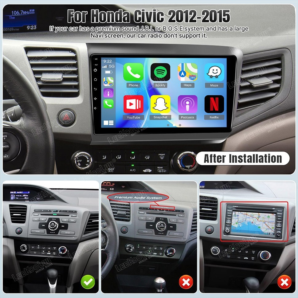 For 2012 Honda Civic Android 15.0 Apple Carplay Car Stereo Radio NAVI WIFI W/Cam