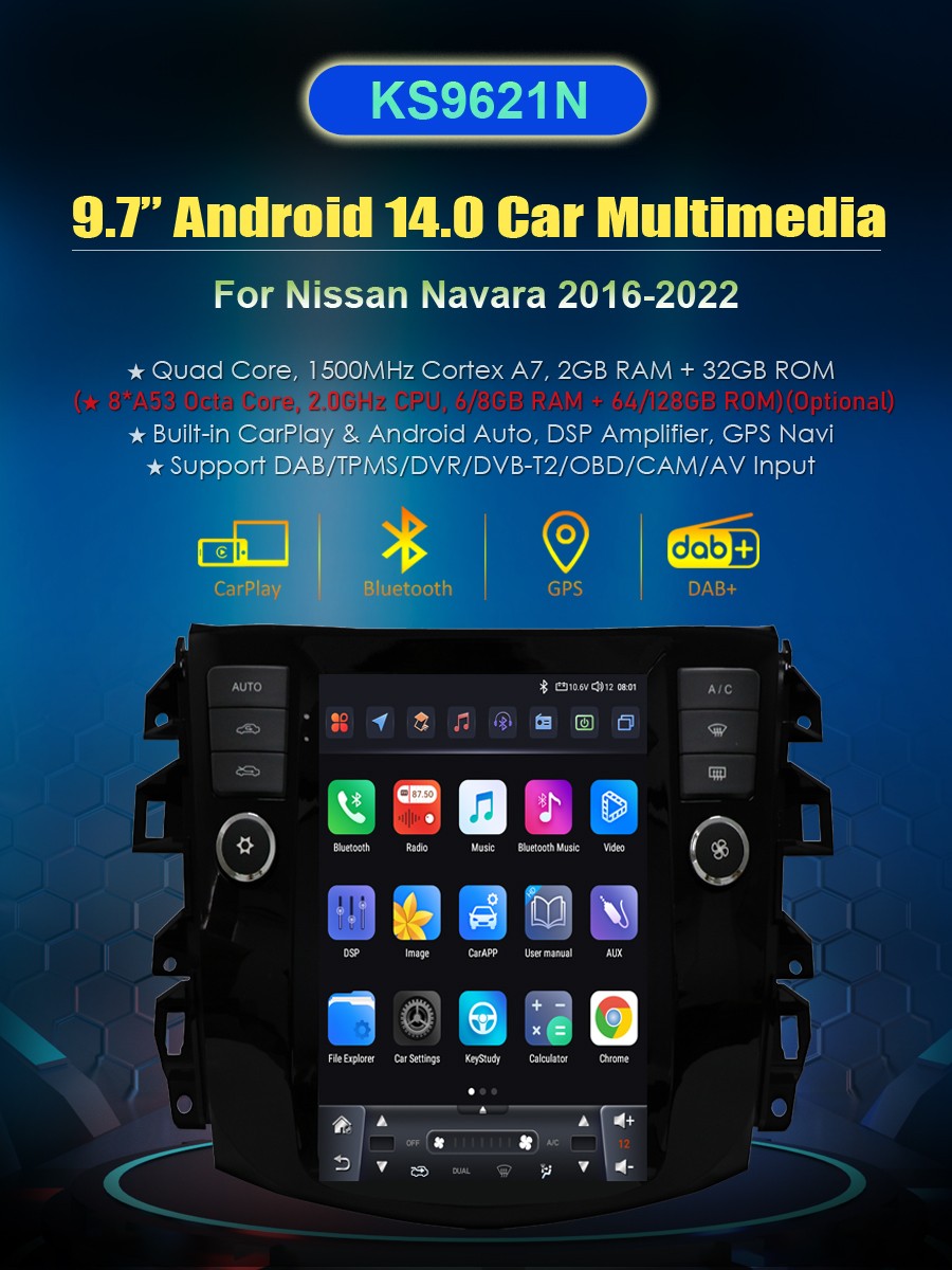 Android Car Stereo Sat Nav System for Nissan Navara 2016-2022 9.7″ Multimedia Player