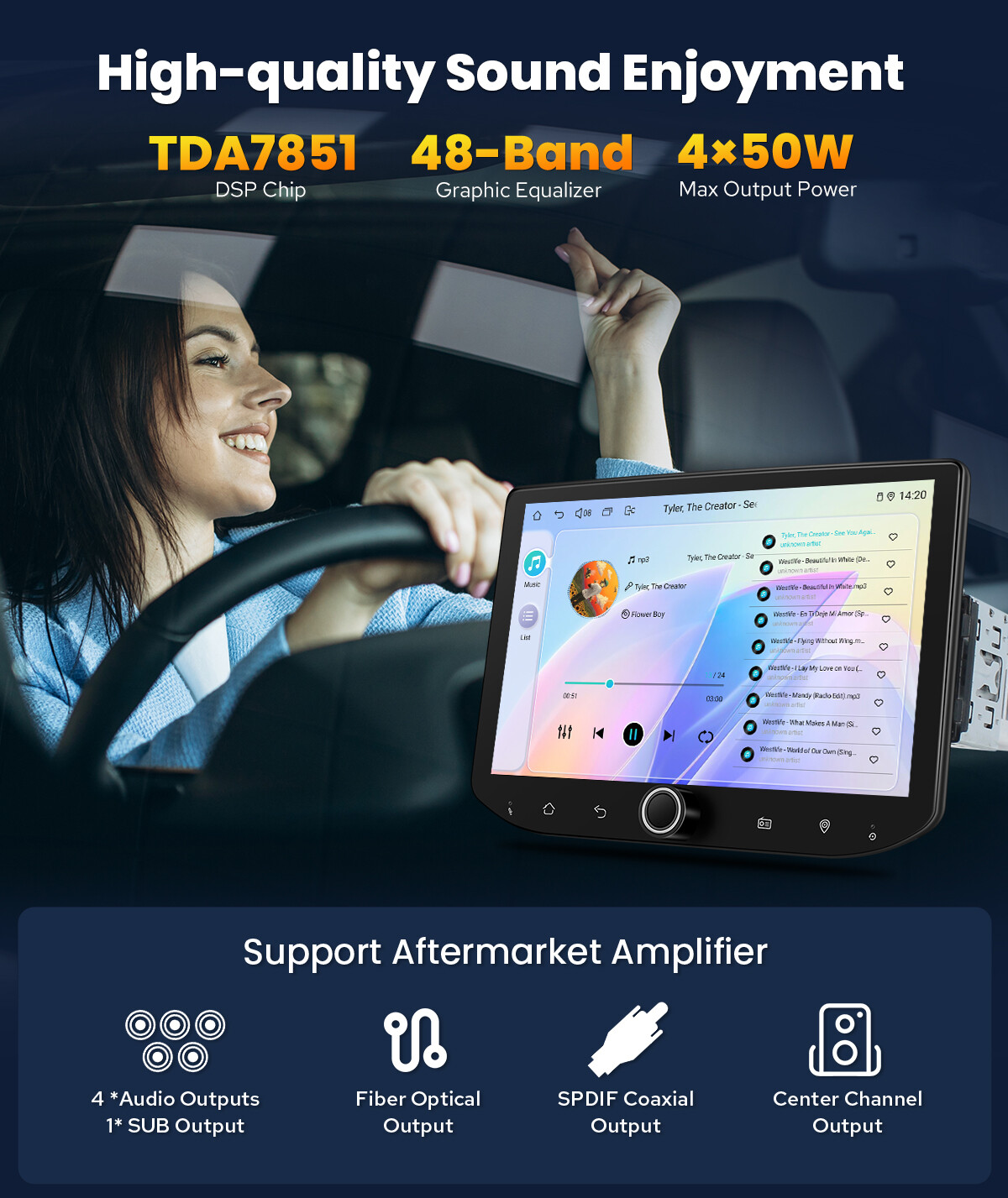 8 inch Single Din Touchscreen Apple Carplay Radio with Volume Knob DSP FM WiFi