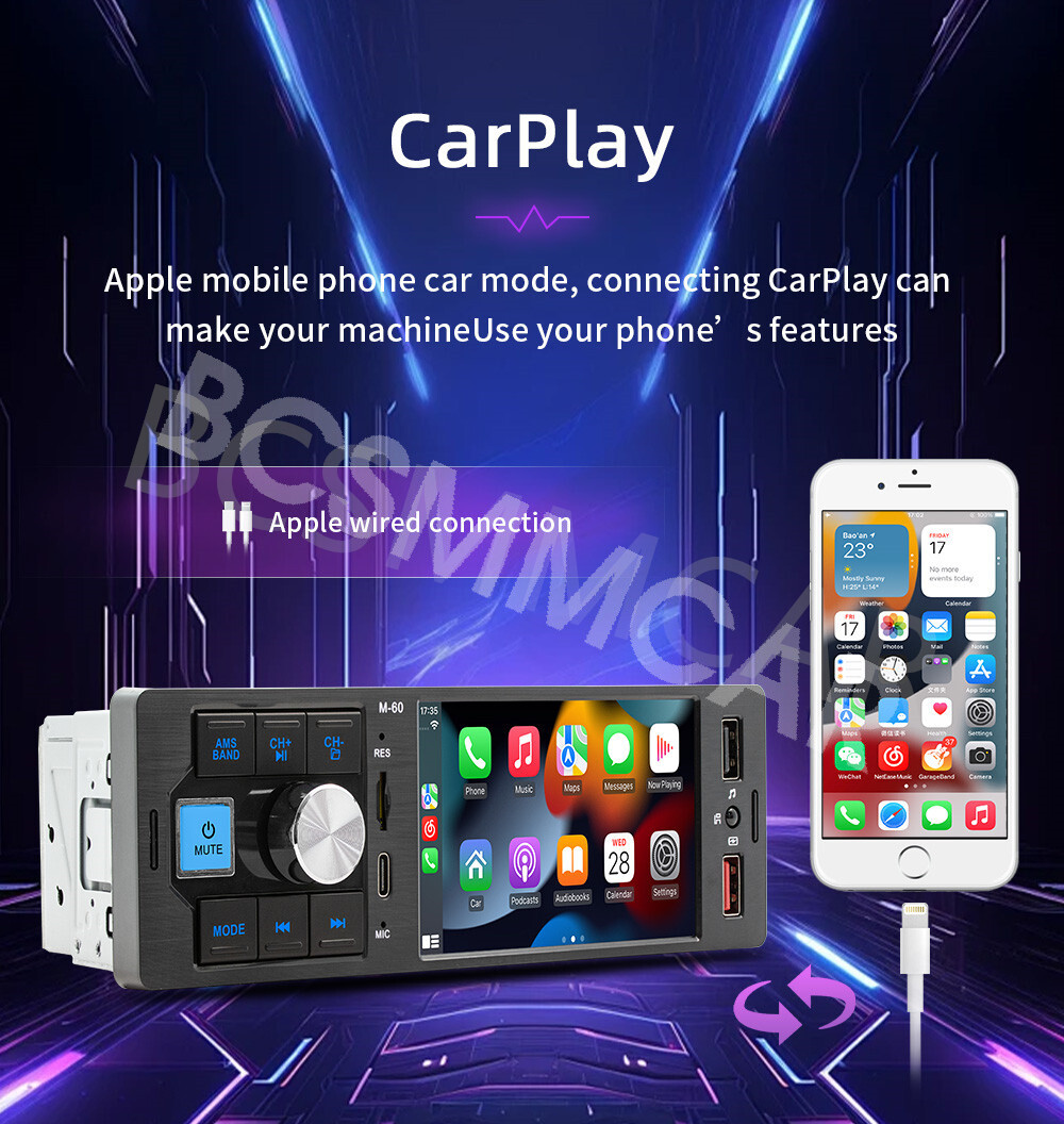 Single Din Car Stereo Radio 4.1in Touch Screen For CarPlay Android Auto BT AUX