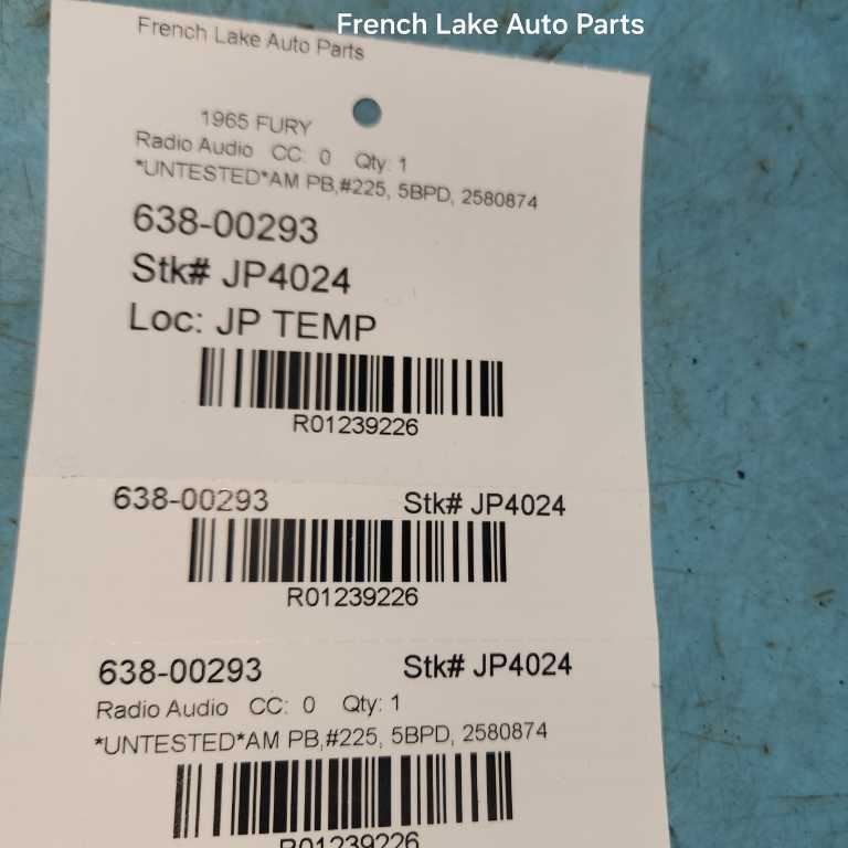 UNTESTED AM Radio “5BPD 2580874” Fits 1965 PLYMOUTH FURY 1239226