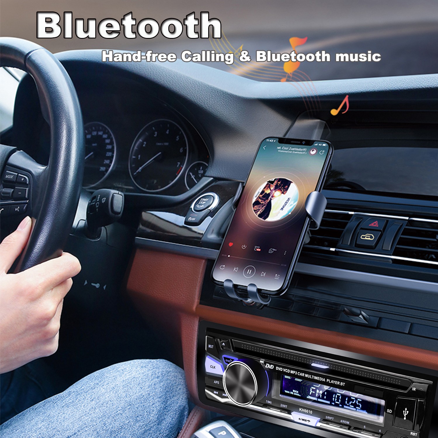 Single 1 Din Car Radio Audio Stereo DVD CD MP3 Player Bluetooth USB/AUX/SD/FM