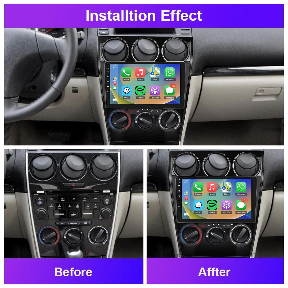 Apple Carplay Android 15 Car Stereo Radio for Mazda 6 2003-2008 SWC Navi 4+64GB