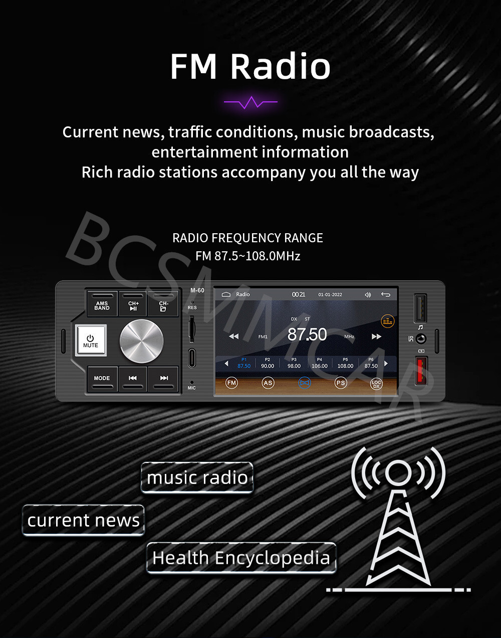 1Din Car Stereo Radio For Apple CarPlay 4.1in Touch Screen Video Player W/Camera