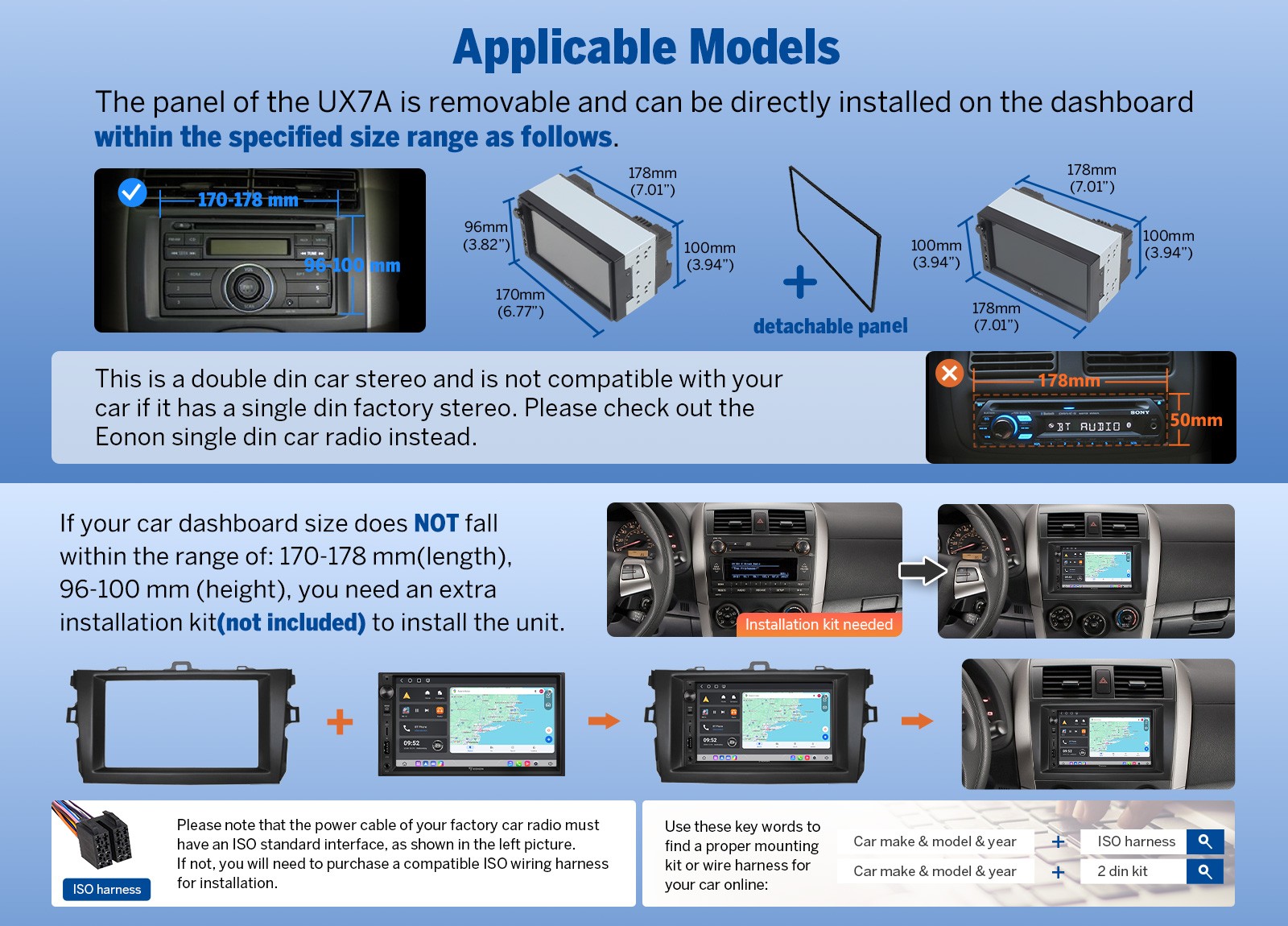 UA13 Android 13 7″ Multimedia Double 2 Din Car Radio Stereo GPS Navi DAB+ OBD2