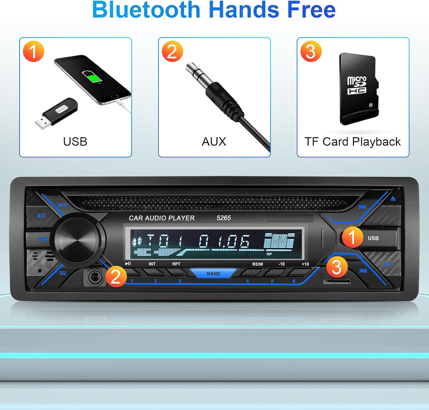 Single 1Din Bluetooth Car Stereo with CD DVD Player AM/FM Radio SD Card Playback