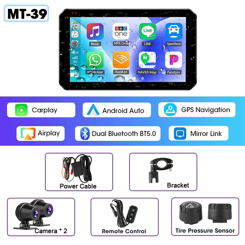 5.5 inch Carplay For Motorcycle 2K HD DVR GPS Navigation Wireless Android Auto