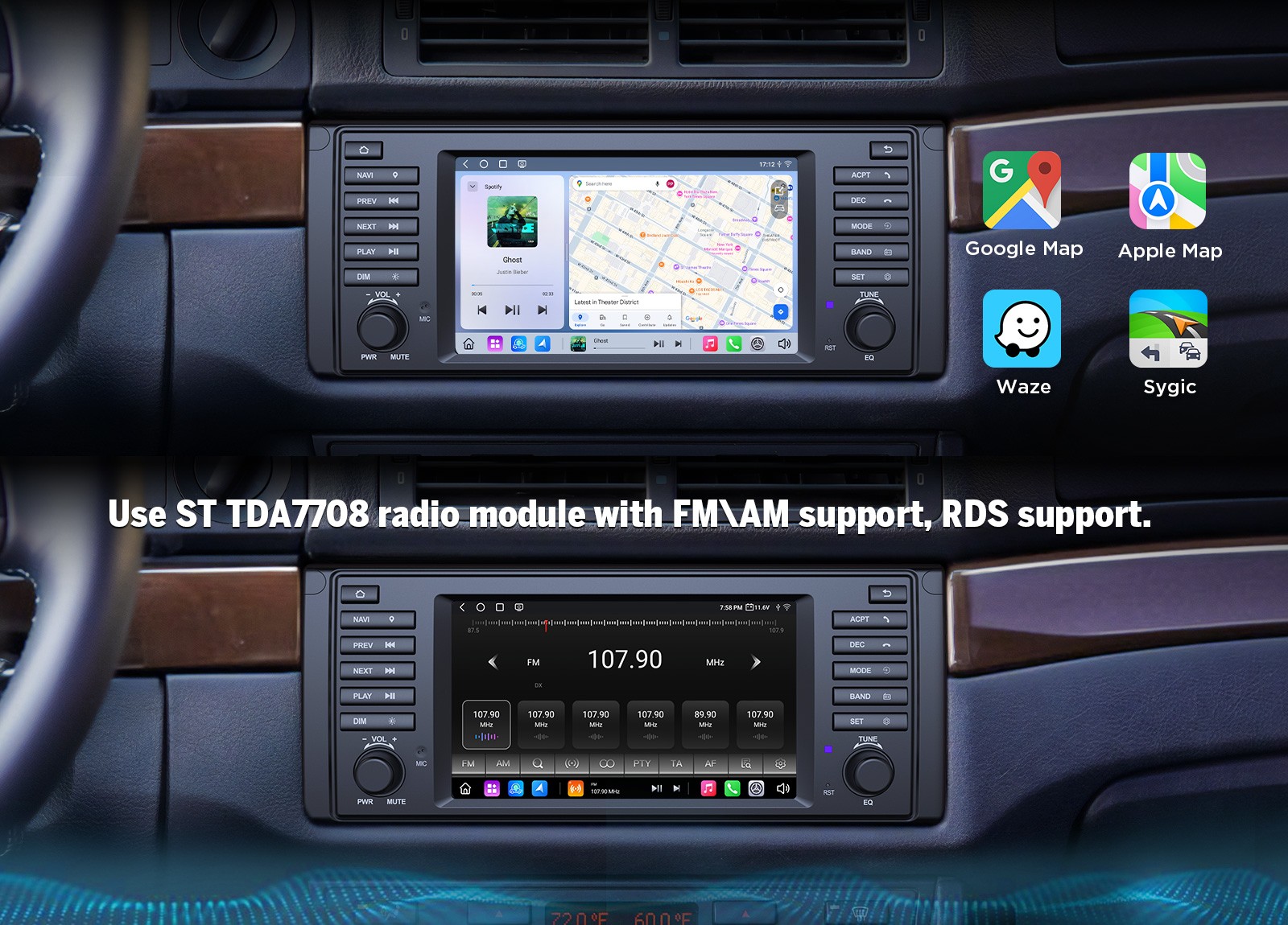 Android 13 Octa Core 7″ Car GPS Stereo Radio CarPlay DSP 4G Headunit for BMW E39