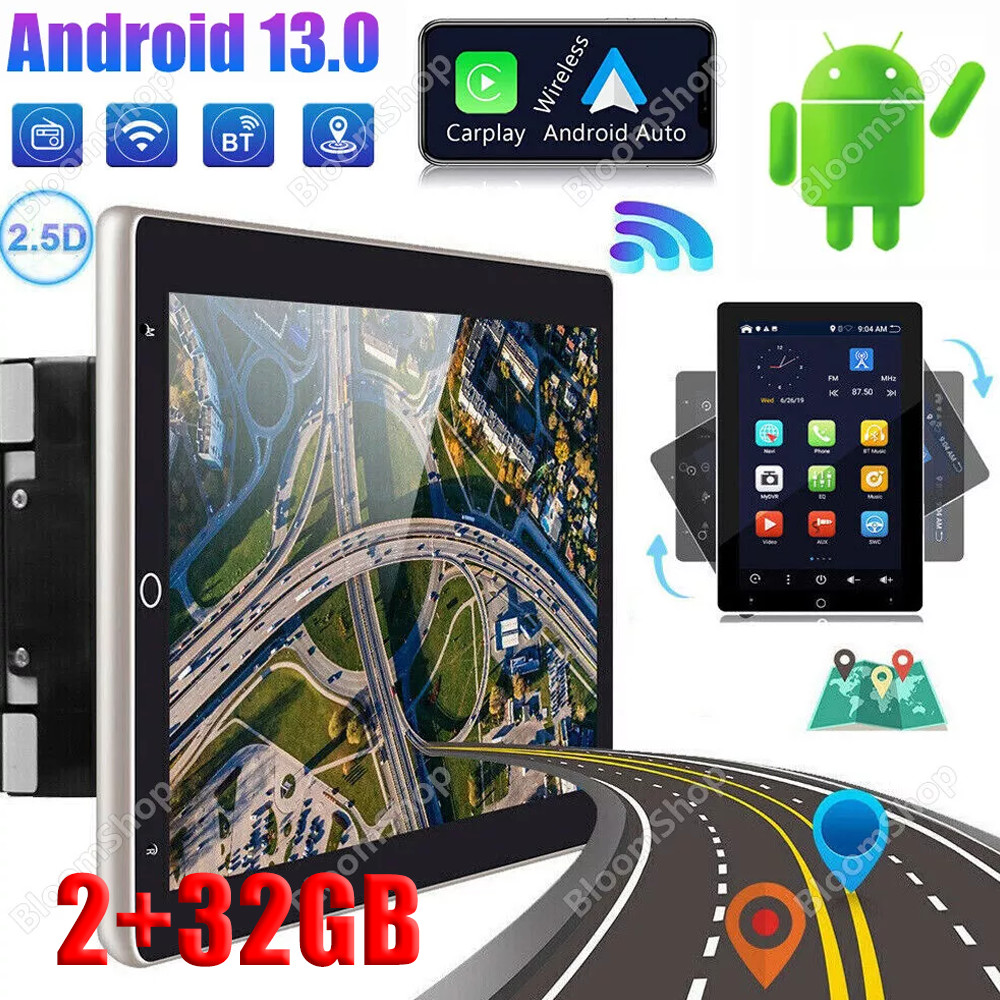 Double 2DIN Rotatable 10.1″ Android 13 Touch Screen Car Stereo Radio GPS Wifi BT