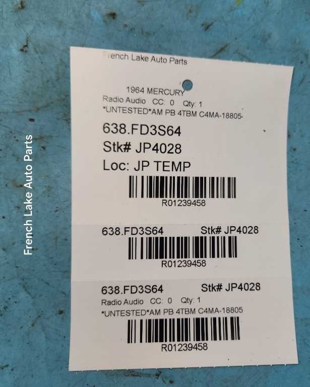 UNTESTED AM RADIO “C4MA-18805” Fits 1964 MERCURY 1239458