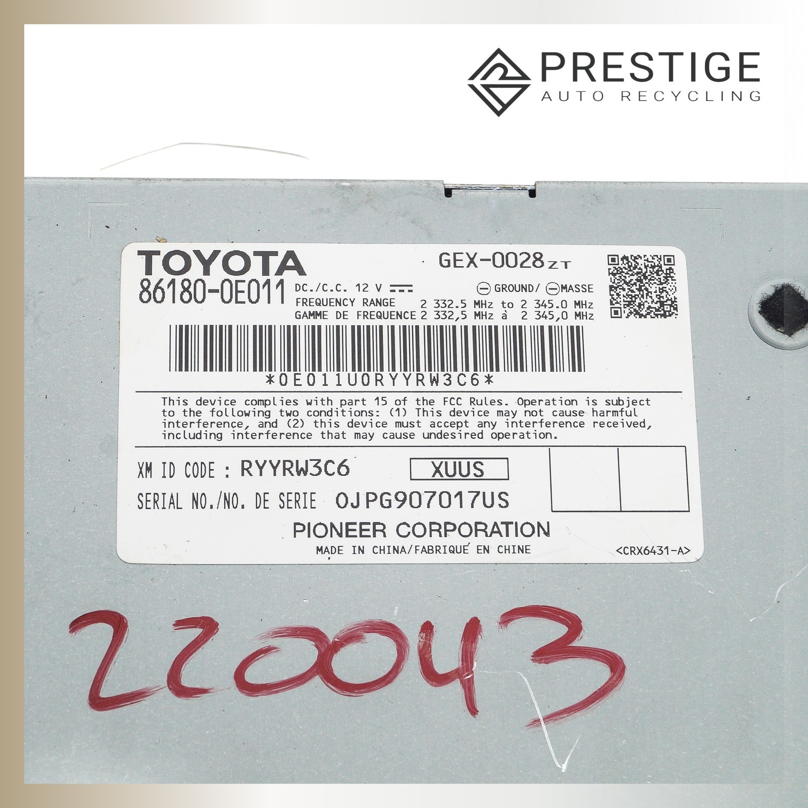 2015-2017 TOYOTA CAMRY Satellite Radio Receiver Module 86180-0E011