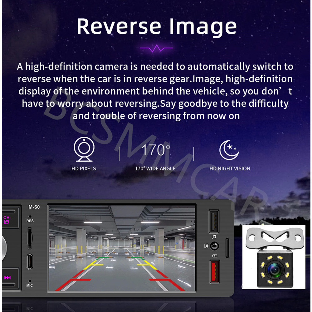 1Din Car Stereo Radio For Apple CarPlay 4.1in Touch Screen Video Player W/Camera