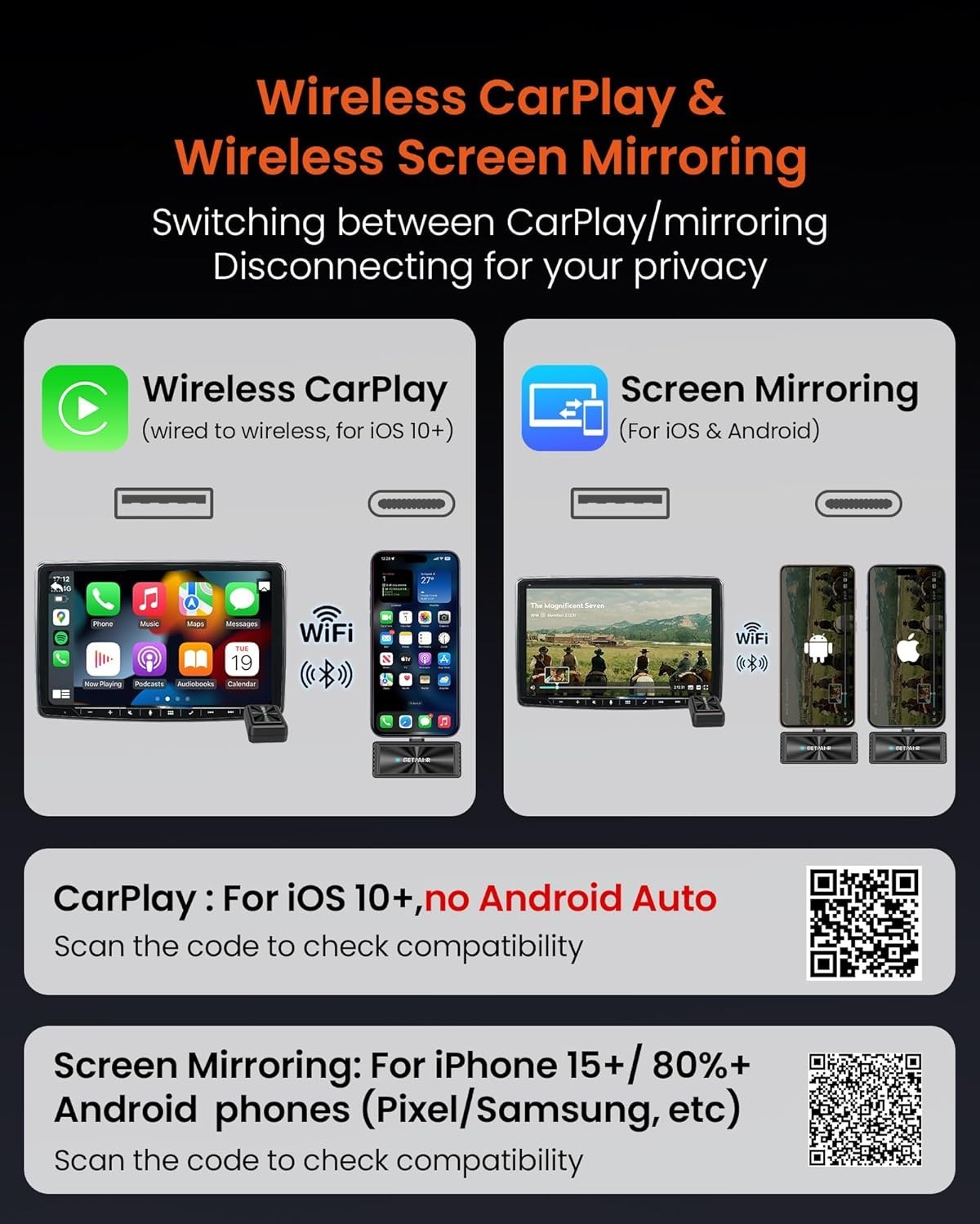 3-IN-1 Wireless CarPlay & All-Platform Wireless Screen Mirroring Android / iOS
