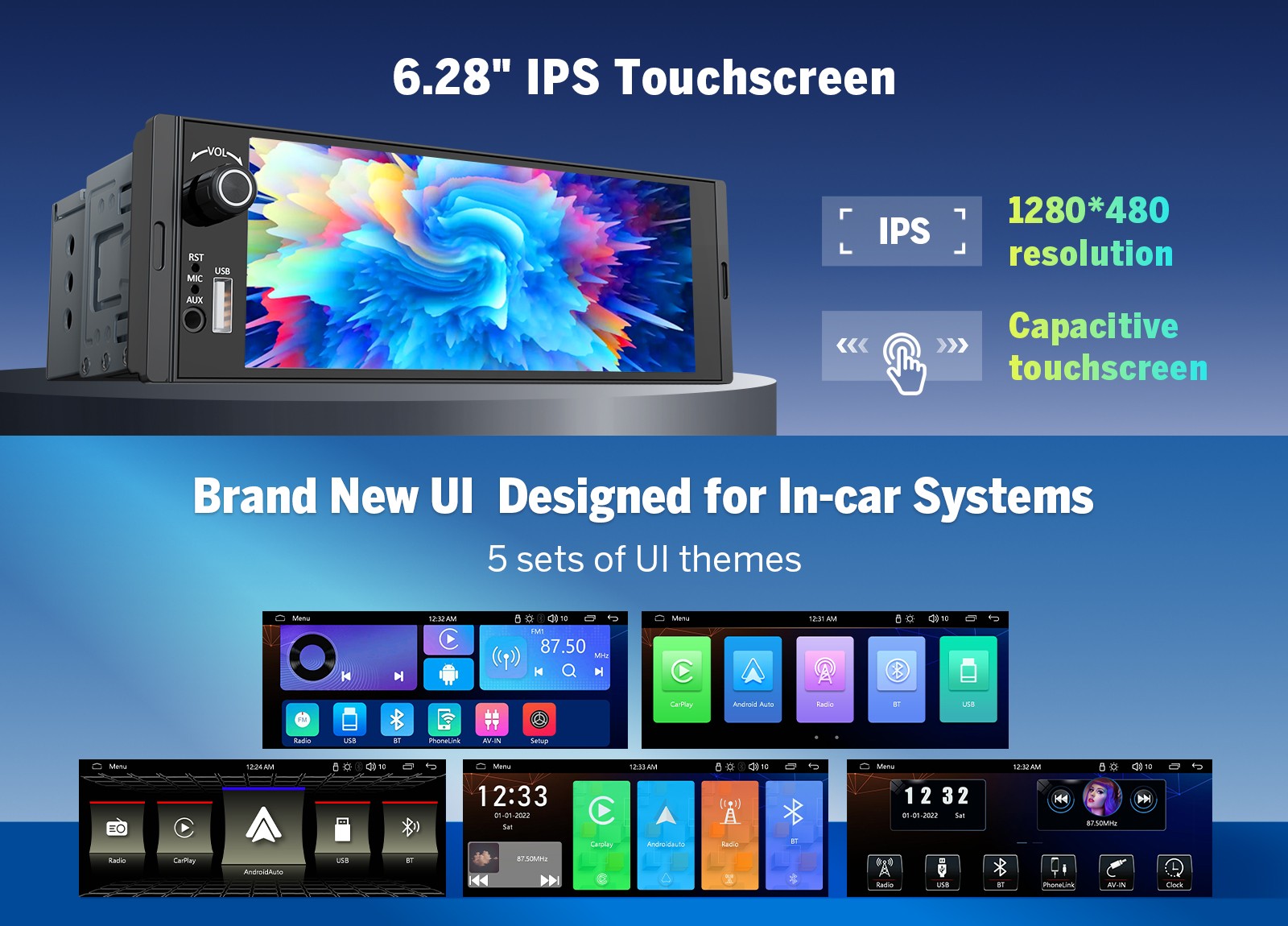 CAM+ On Dash Wireless CarPlay Android Auto 7″ IPS Car Stereo Radio Bluetooth SD