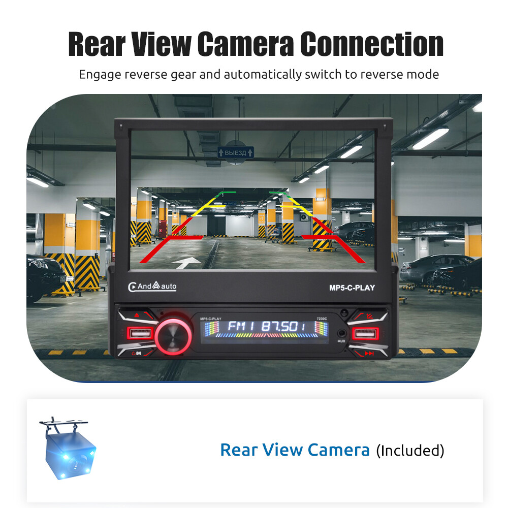 Carplay Single 1DIN 7″ Flip Out Car Stereo Head Unit FM Radio USB TF with Camera