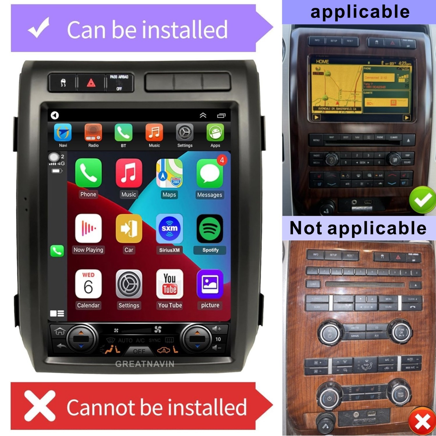 Android15 WIFI Car Radio For Ford F-150 2009-2012 GPS Tesla stereo apple Carplay