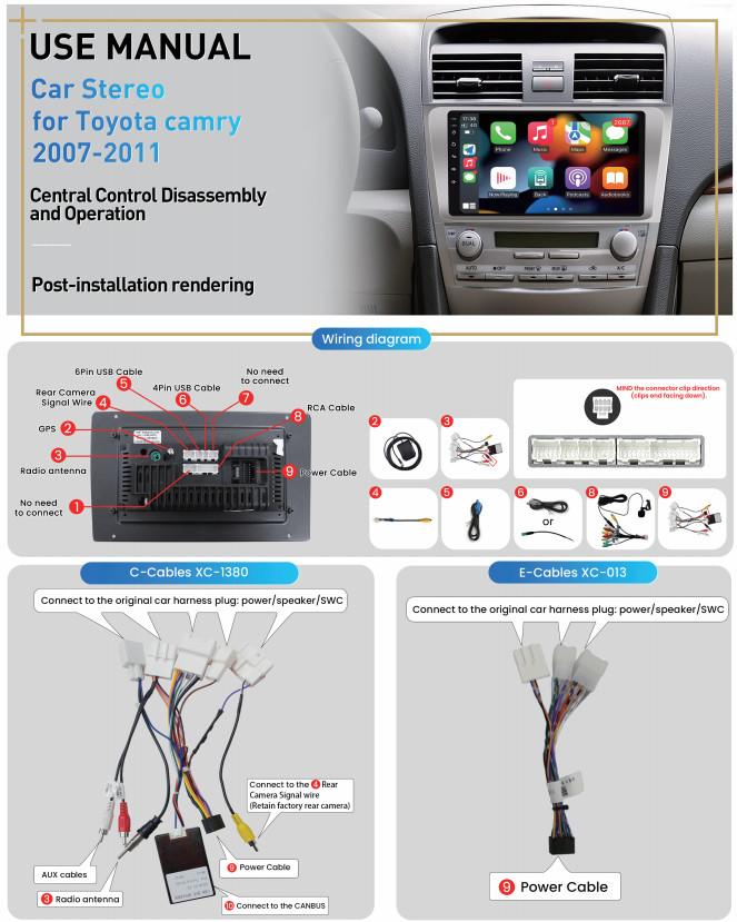 Android 12 Apple CarPlay GPS Navi For Toyota Camry 2007-2011 Car Stereo Radio