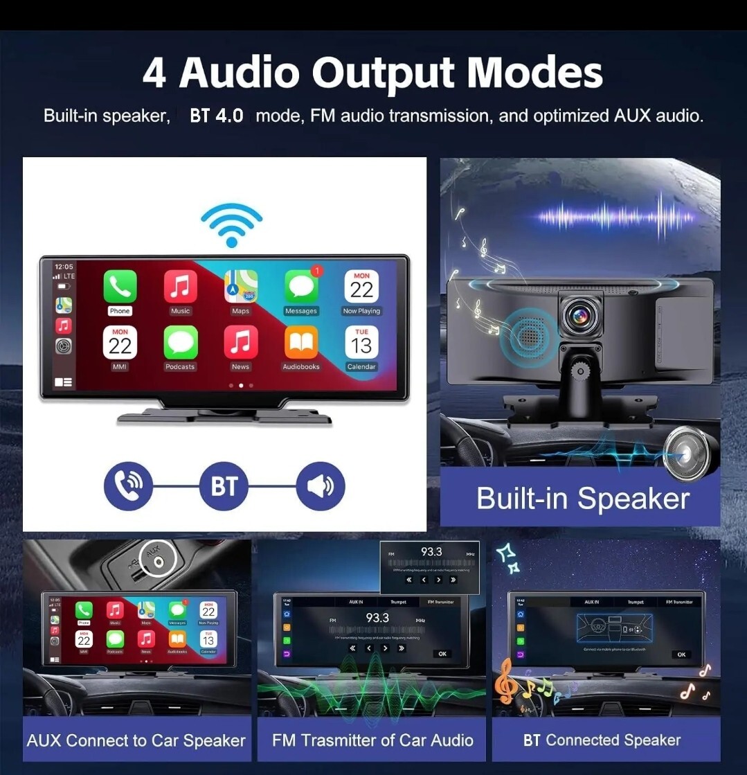 10.26 Inch Car Video Player Front & Rear Cameras Wireless Bluetooth Touchscreen