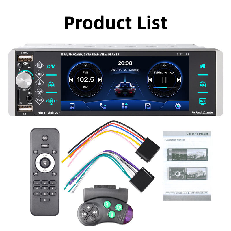5.5″ Car Radio Stereo Andriod Auto Single1 Din BT wince Carplay IPS Touchscreen