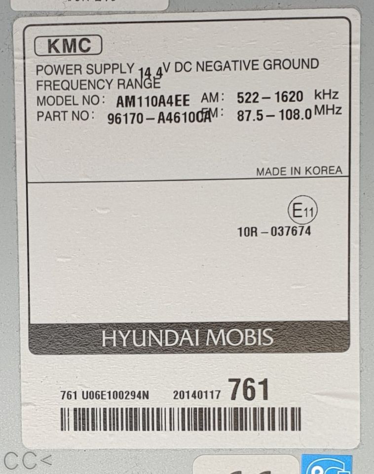 KIA CARENS 13-23 IV ORIGINAL RADIO CD MULTIMEDIA HEAD UNIT BT TEL 96170-A4610CA
