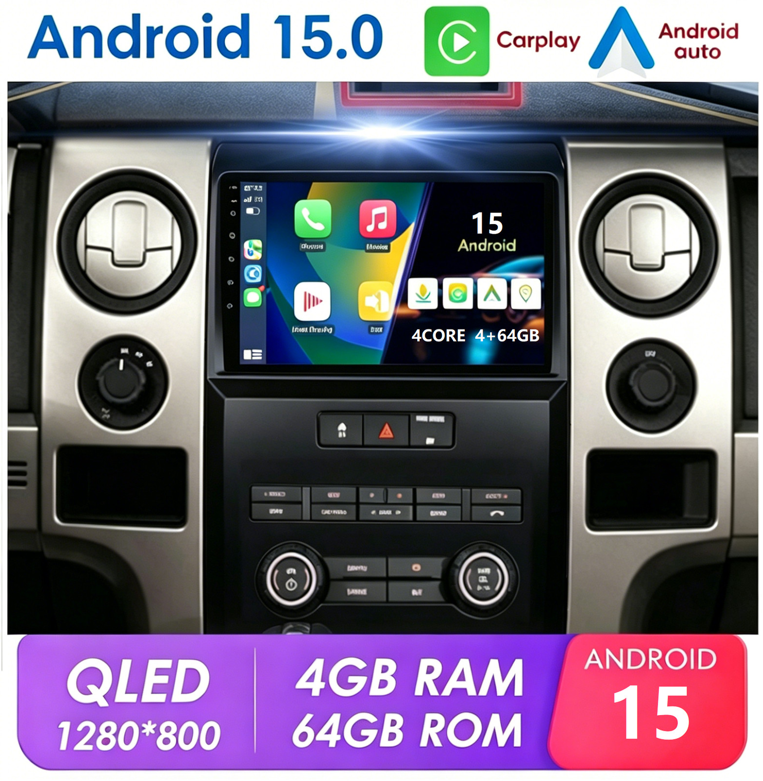 Plug Play Android 15 CarPlay Car Stereo Radio GPS Navi For Ford F150 2009-2014