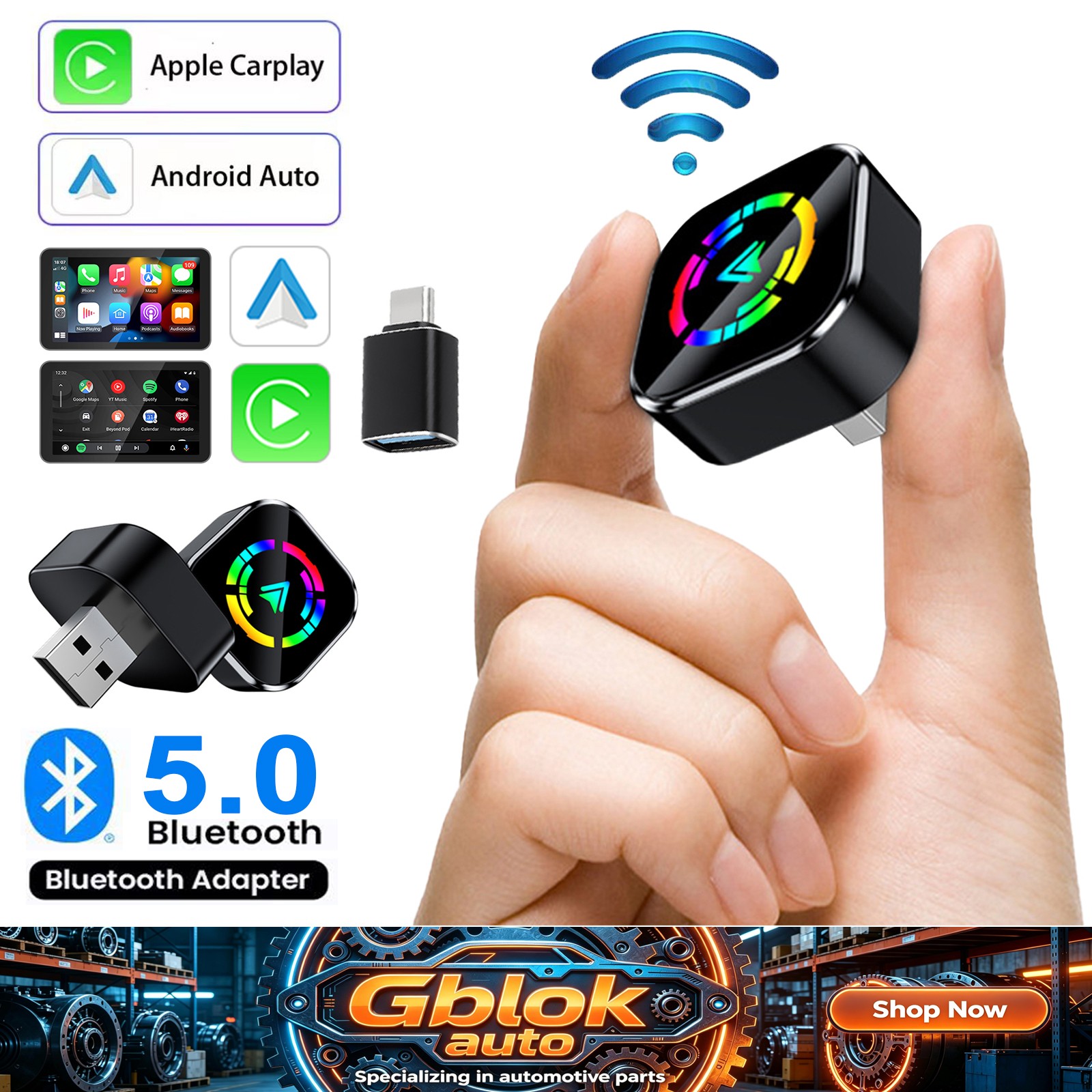 2-in-1 Wireless to Wired CarPlay Adapter / WiFi Android Auto Adapter Plug & Play