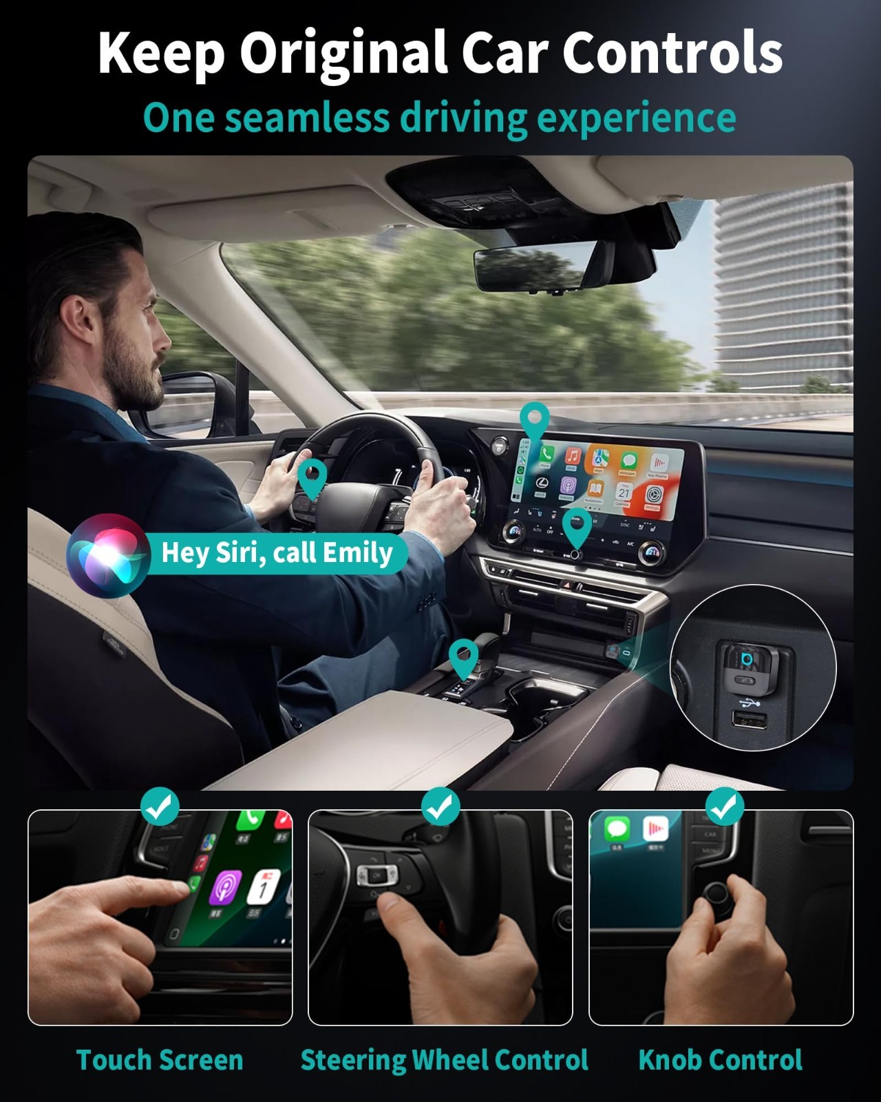 Ottocast Mini Pico Wireless USB Carplay Adapter Dongle Android Auto 5G WIFI AUTO