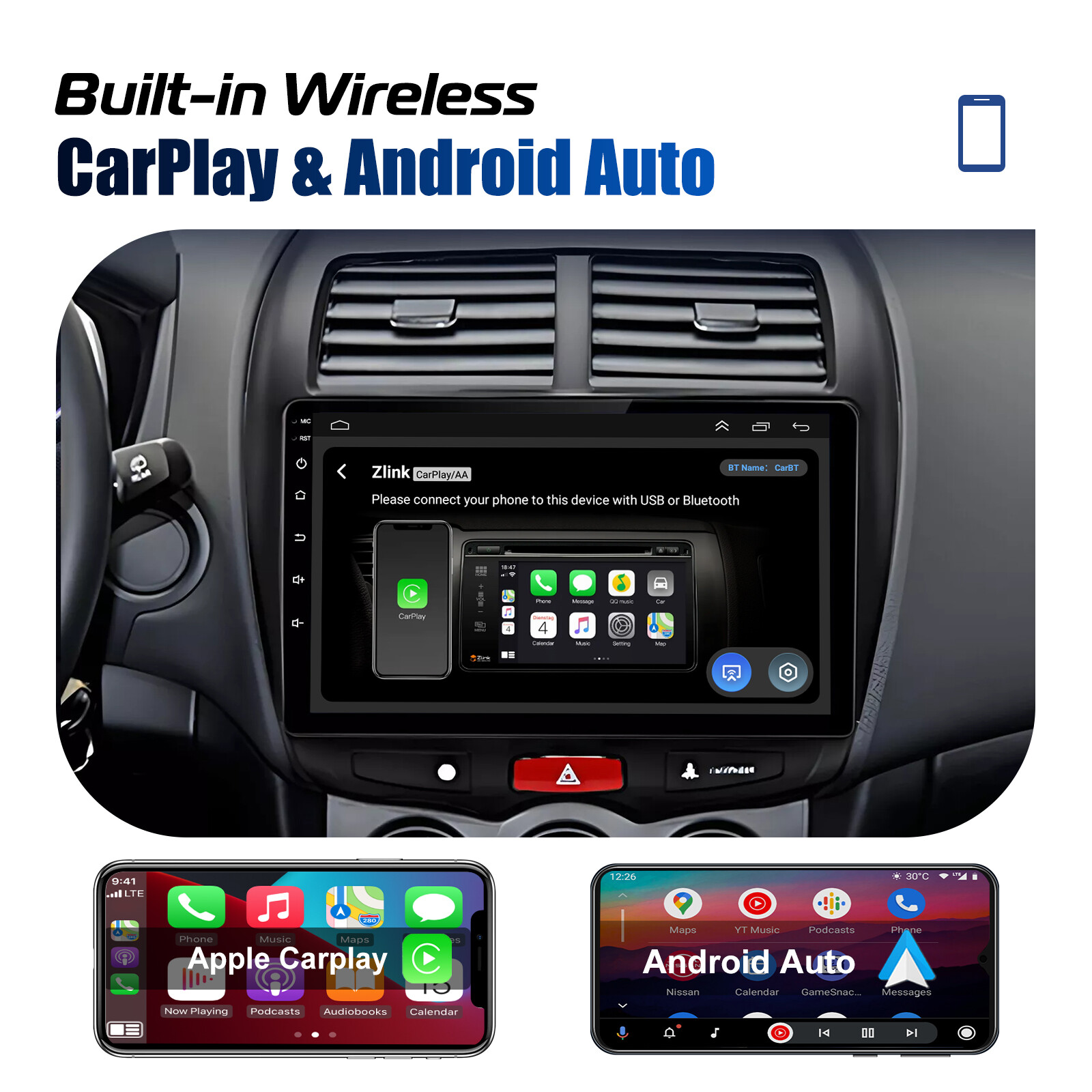 Car Stereo Radio GPS Navi WiFi Android 15 Carplay For Mitsubishi ASX 2010-2017