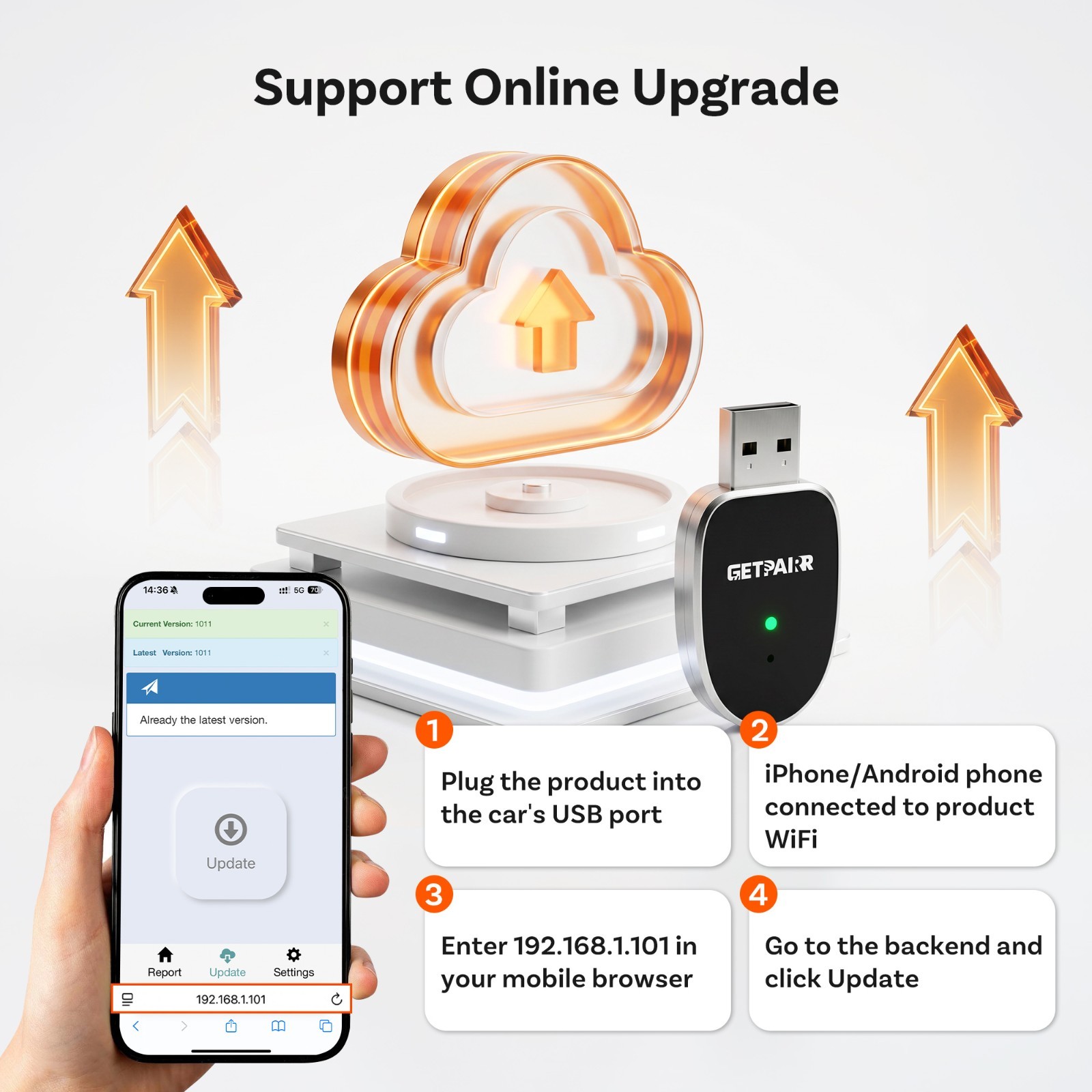 GetPairr Wireless CarPlay Android Auto Dongle Plug & Play 5GHz WiFi OTA