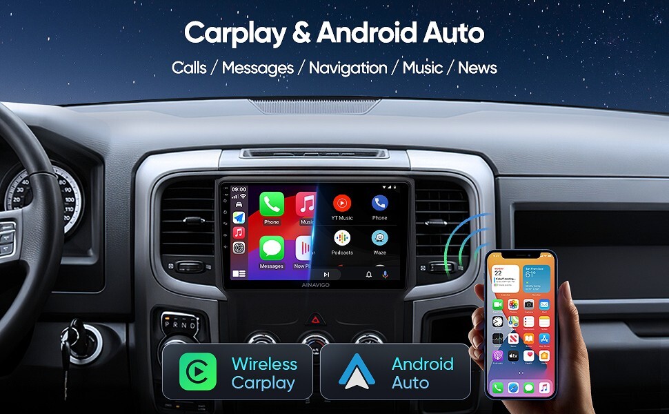 Car Stereo for Dodge Ram 1500/2500/3500 (2013–2018) Wireless CarPlay & Android
